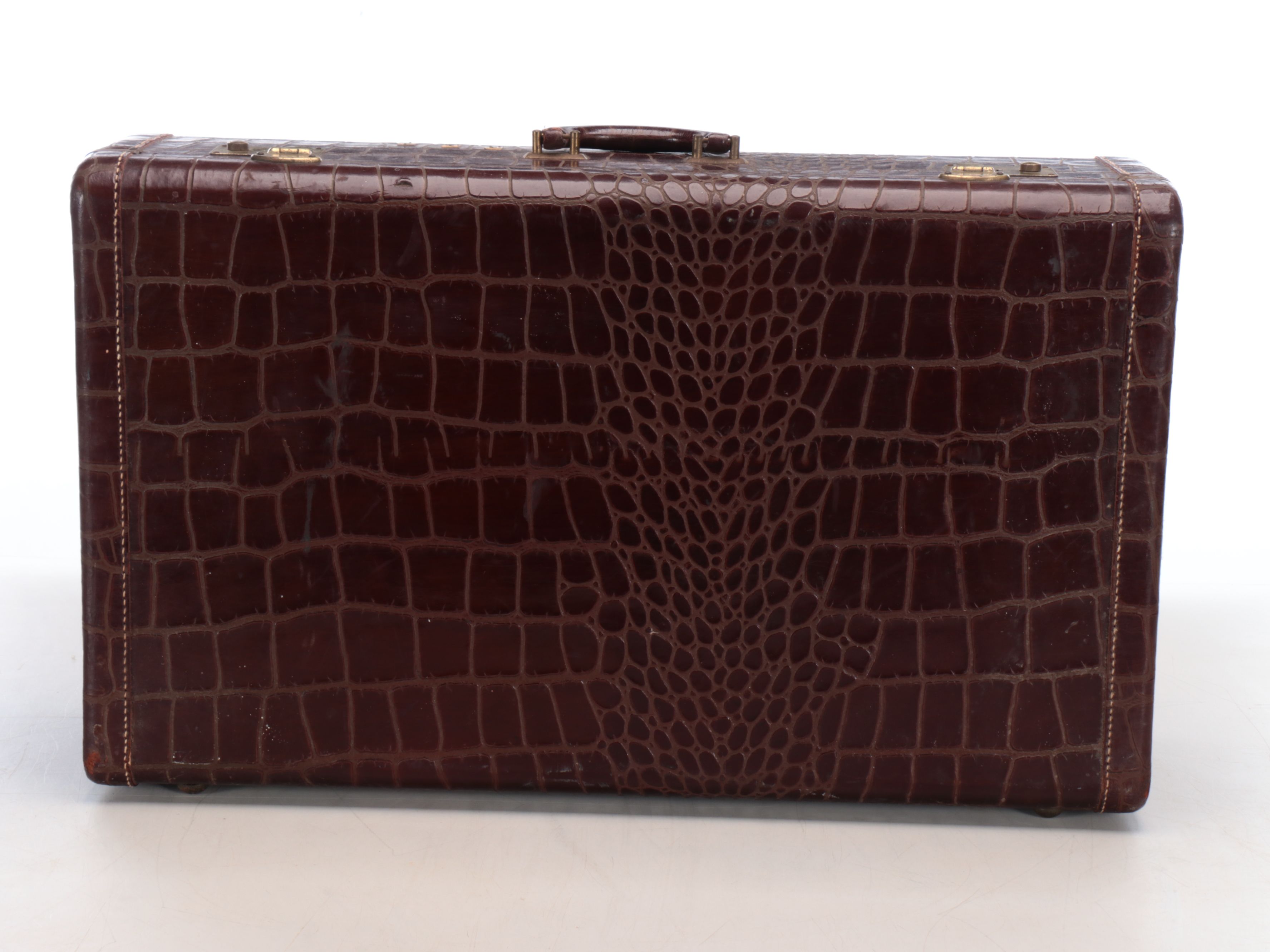 Crocodile Embossed Leather Suitcase, Mid-20th Century
