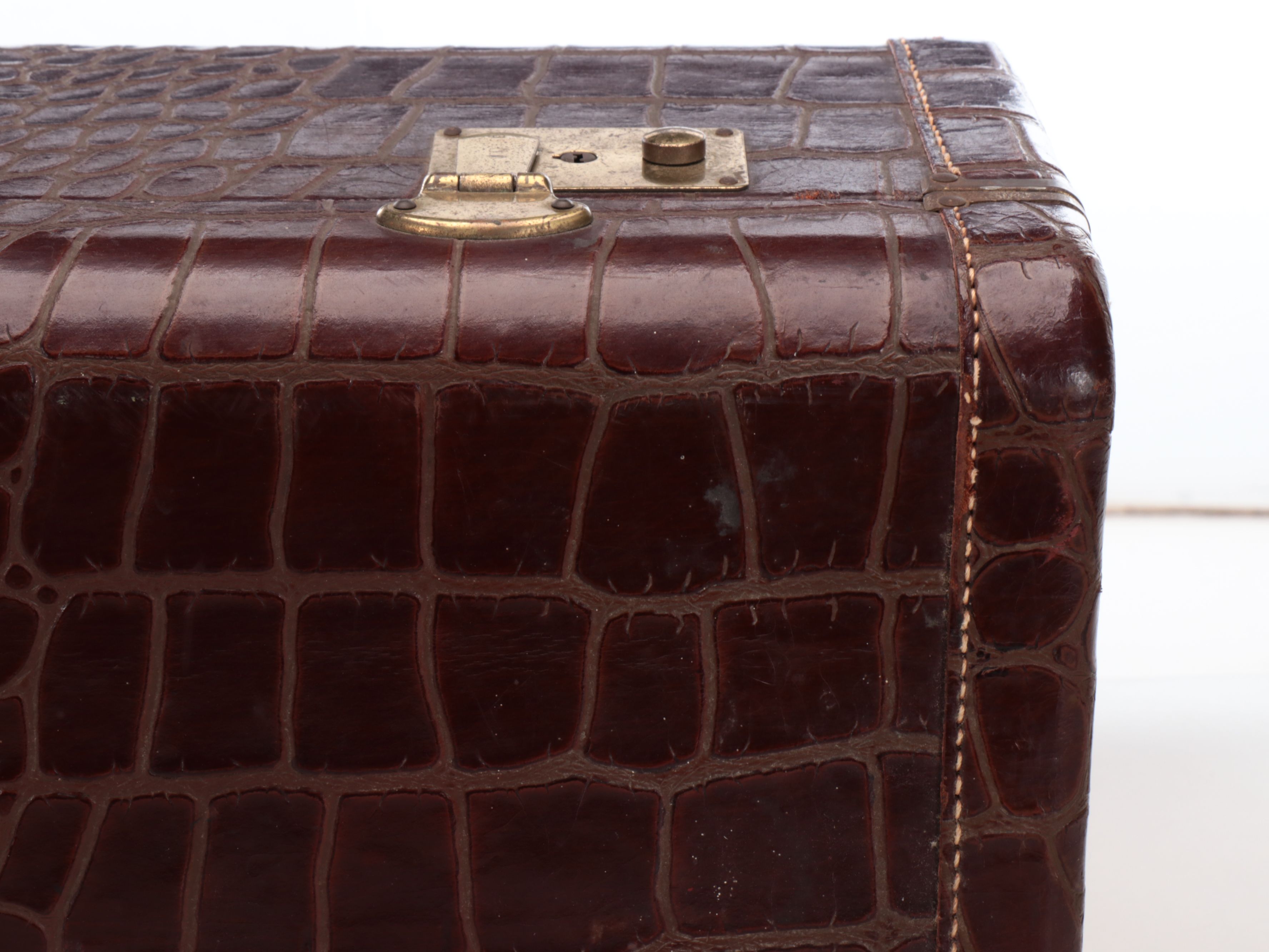 Crocodile Embossed Leather Suitcase, Mid-20th Century