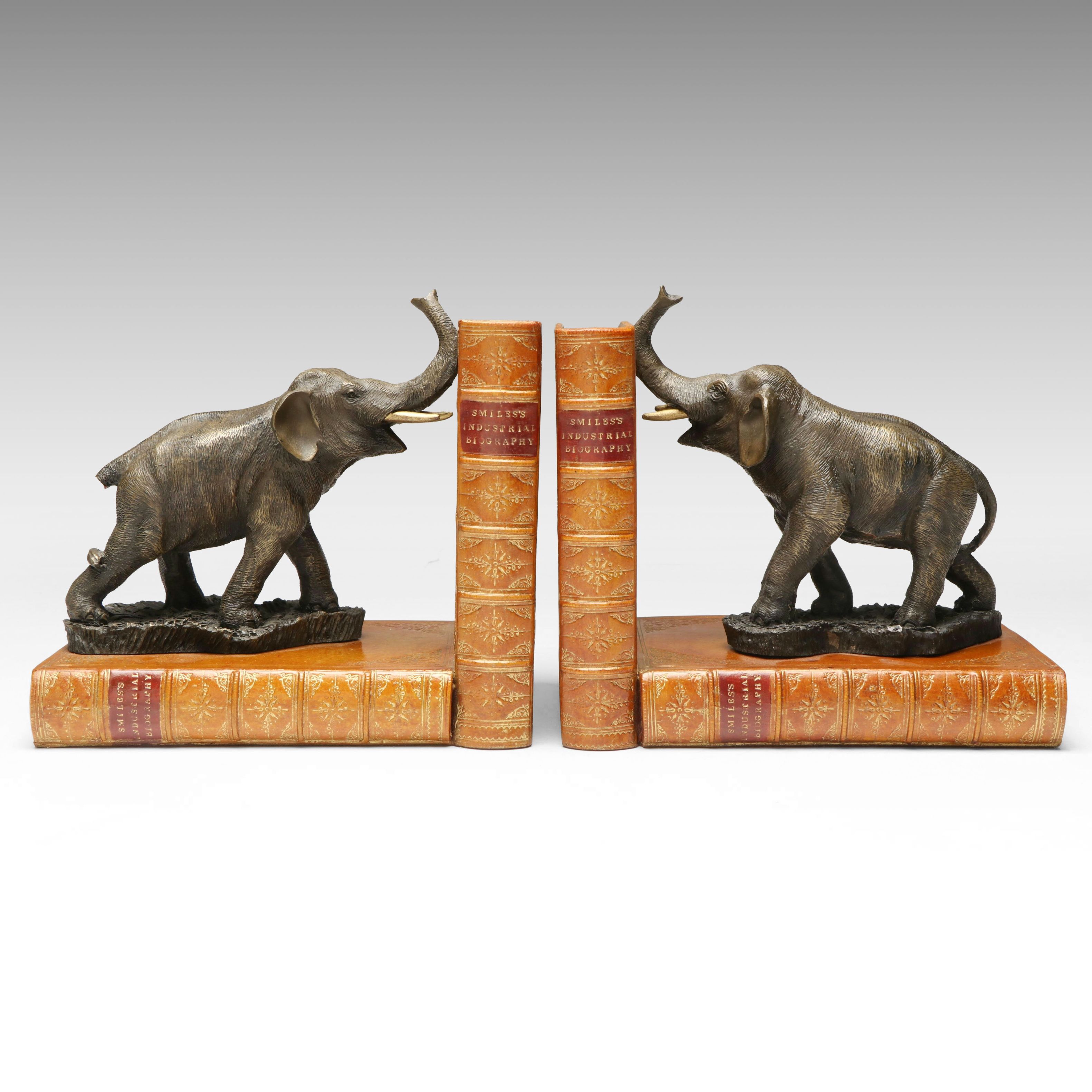Cast Elephants on Composite Book Form Bookends