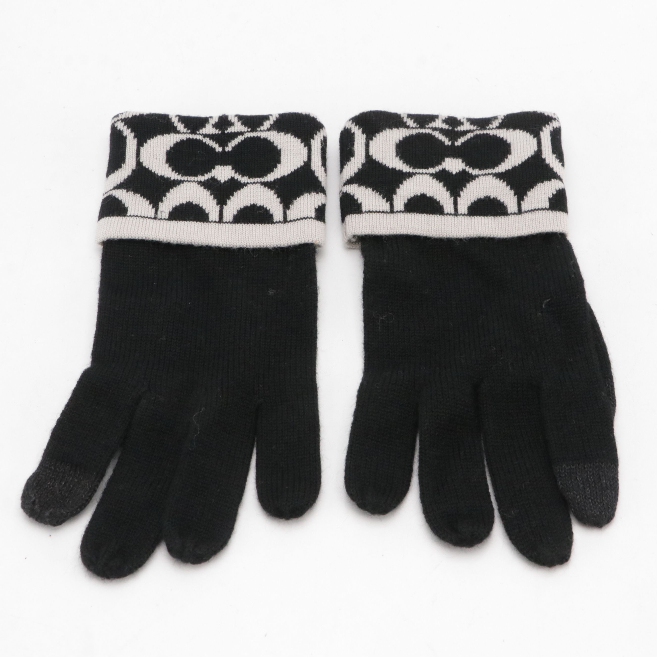 Coach B&W Signature C Wool Blend Hat and Gloves Set