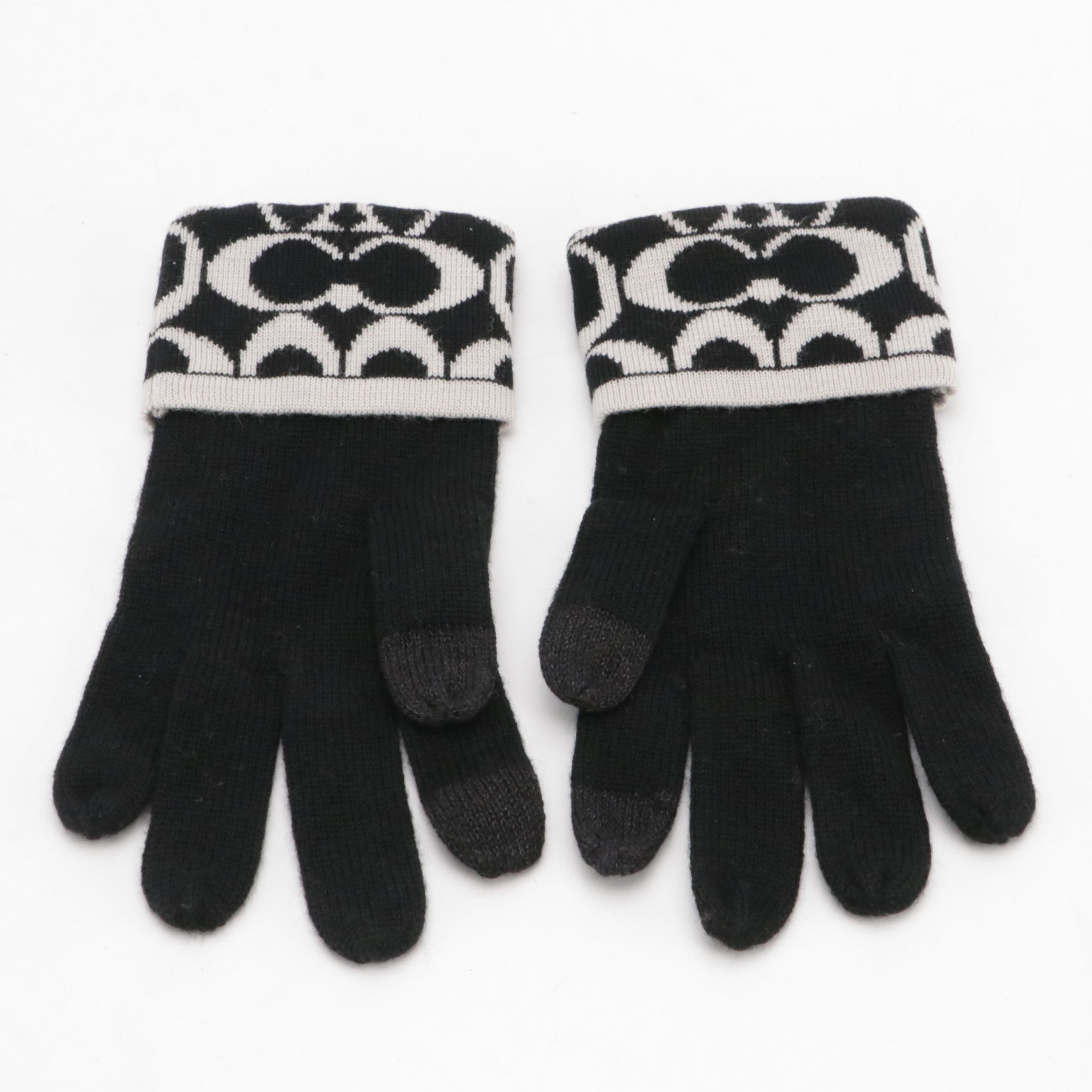 Coach B&W Signature C Wool Blend Hat and Gloves Set