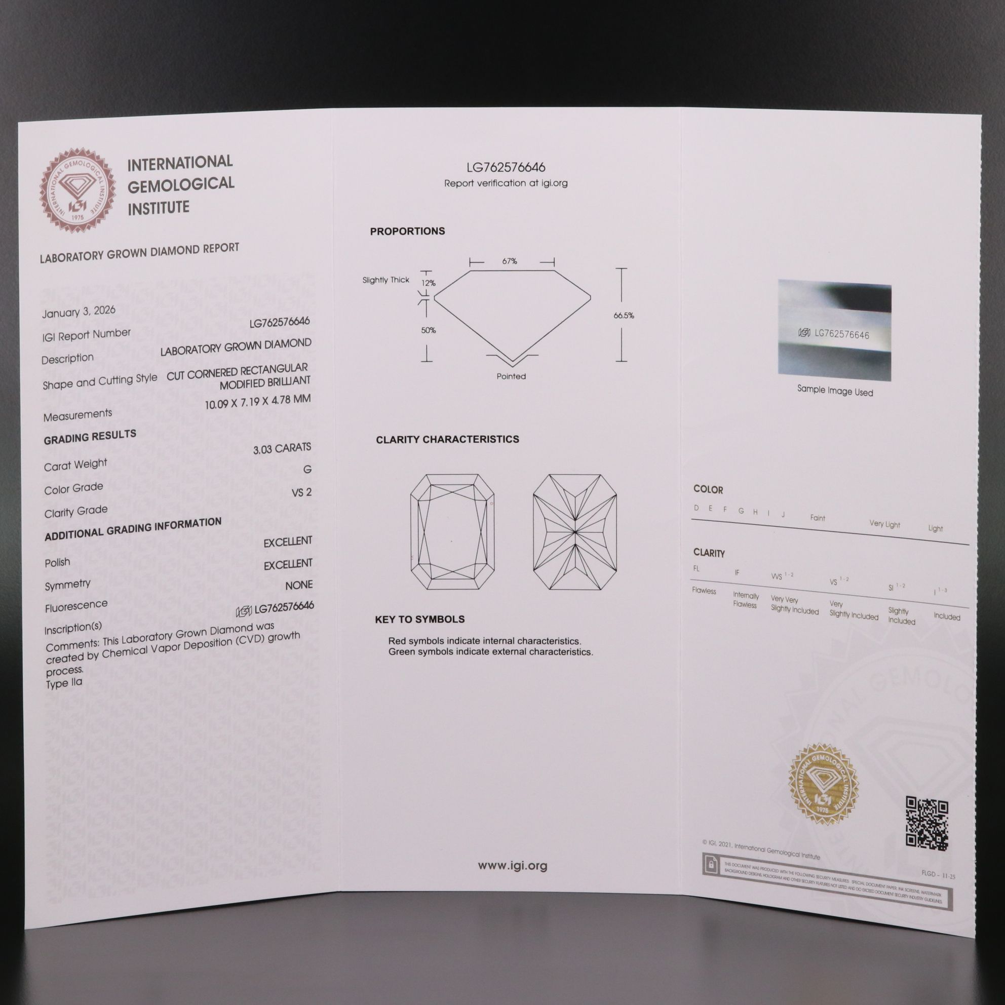 Loose 3.03 CT Lab Grown Diamond with IGI Report