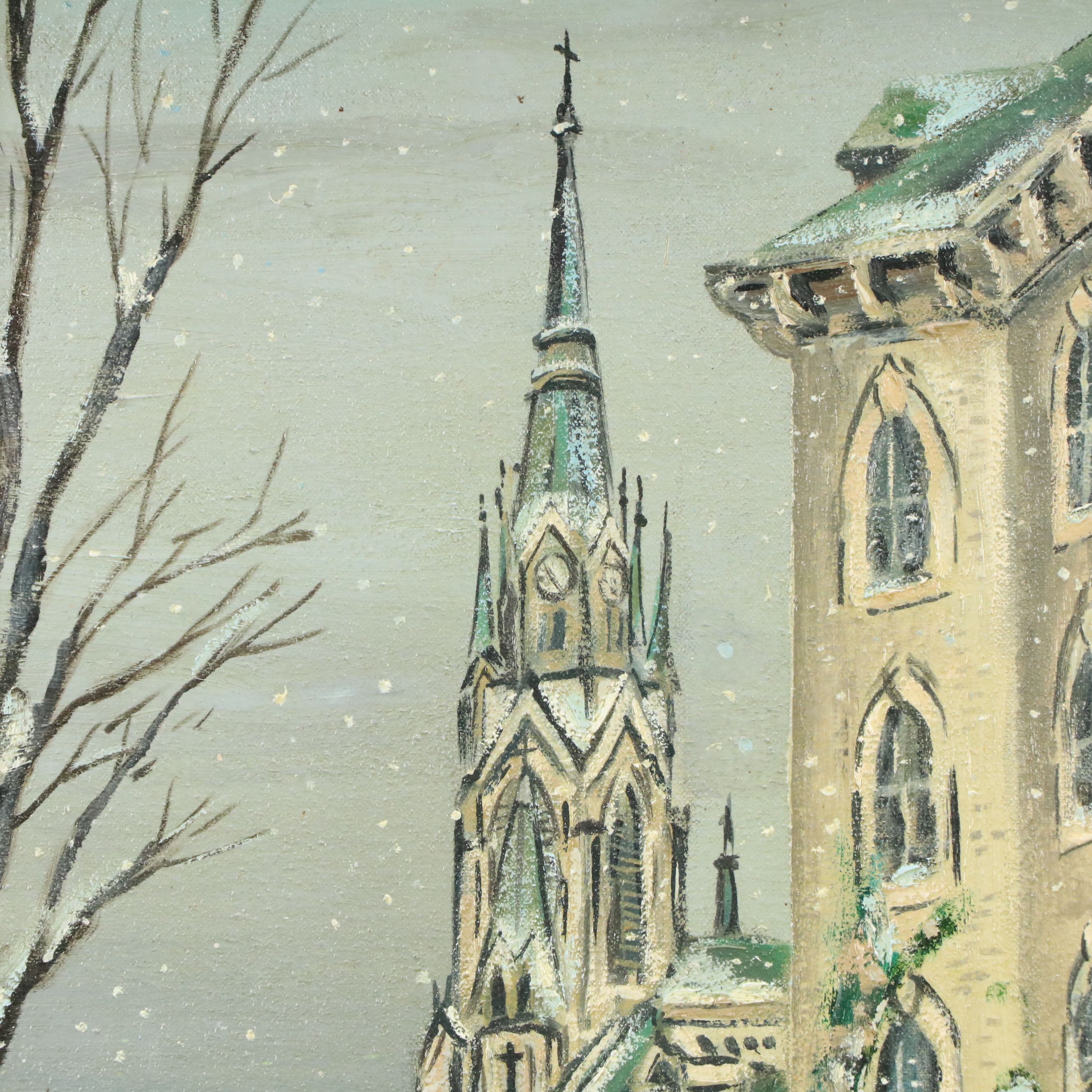 John Wilson Winter Cityscape Oil Painting, Late 20th/21st Century