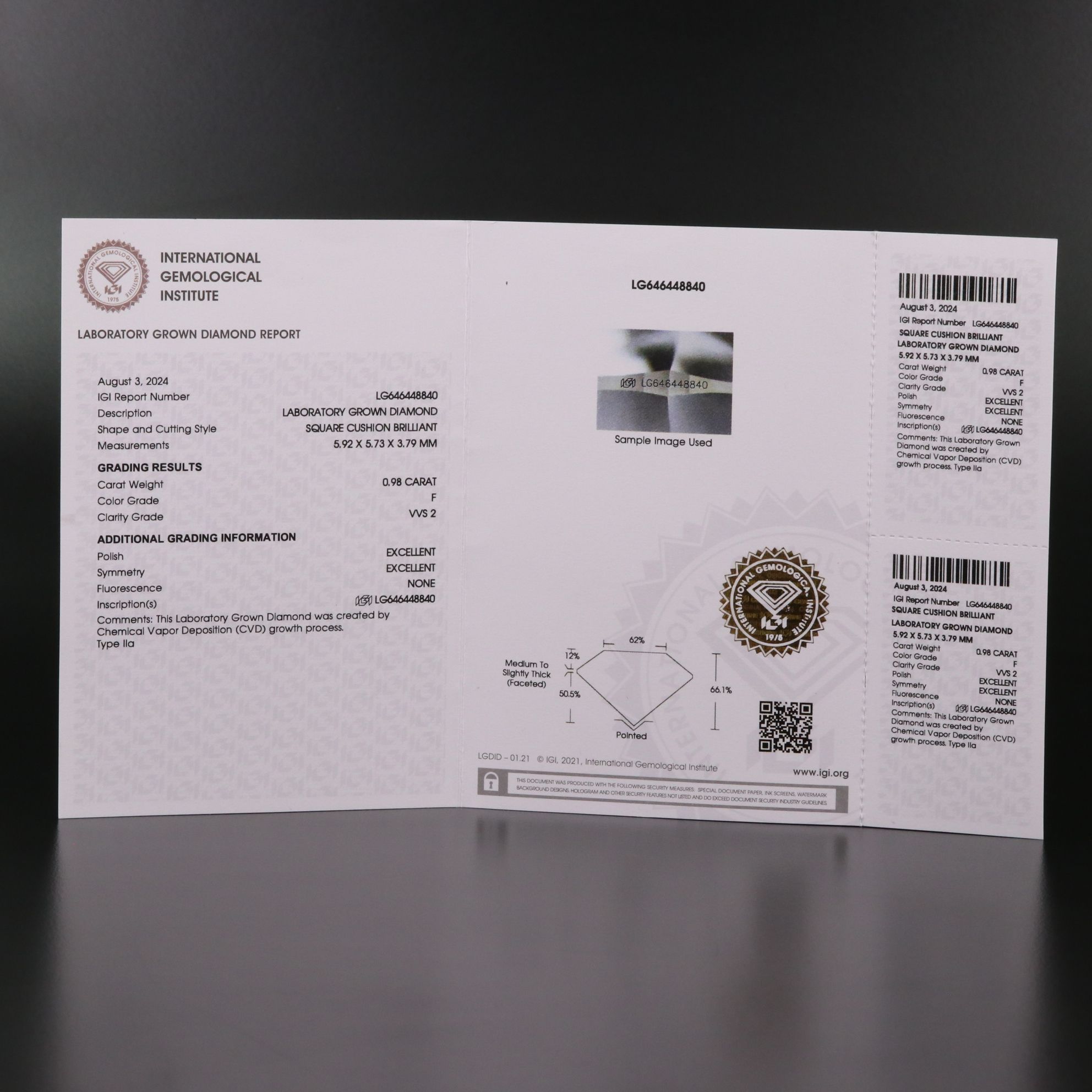 Loose 0.98 CT Lab Grown Diamond with IGI Report