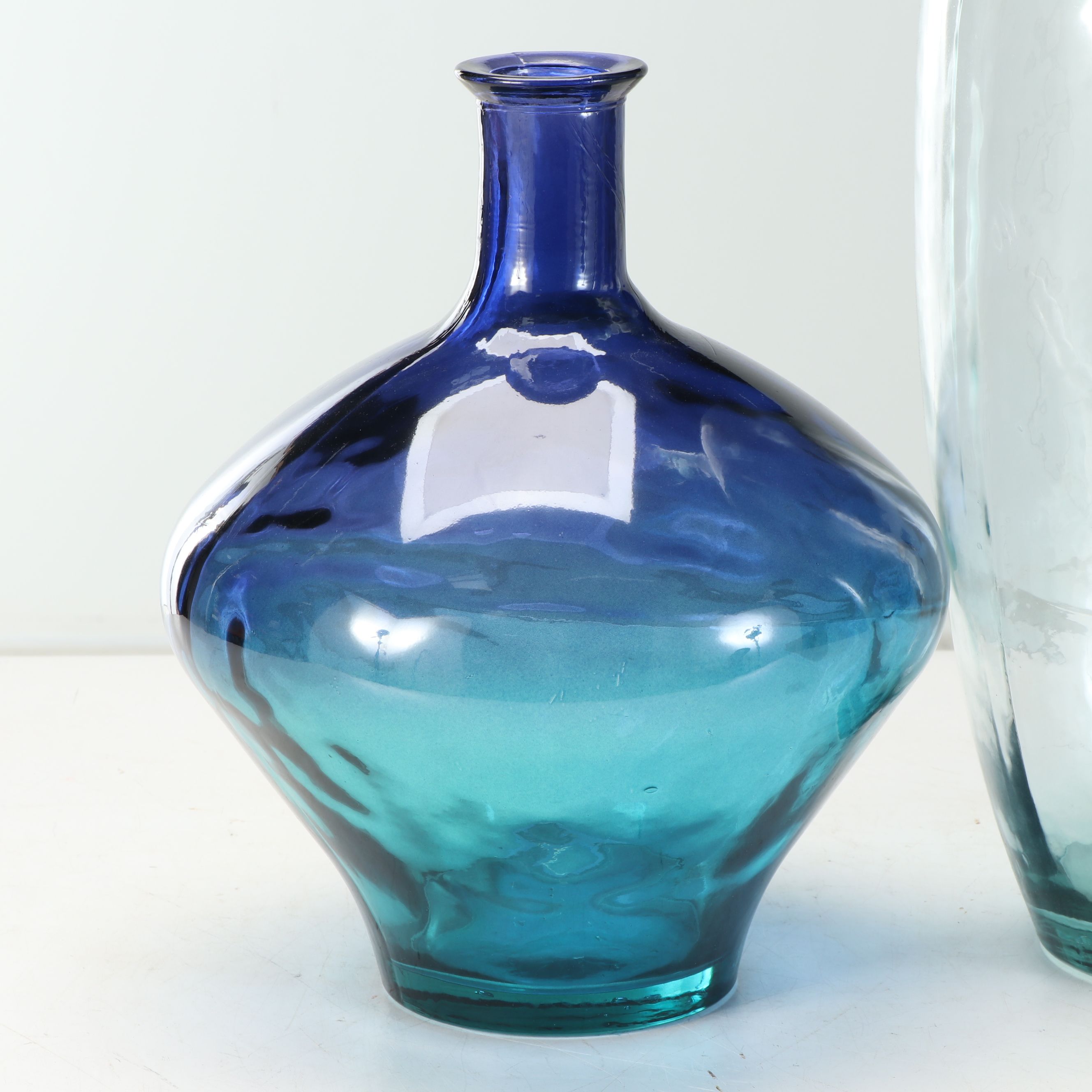 Seeded Cobalt Glass Vase with Other Molded Floor Vase