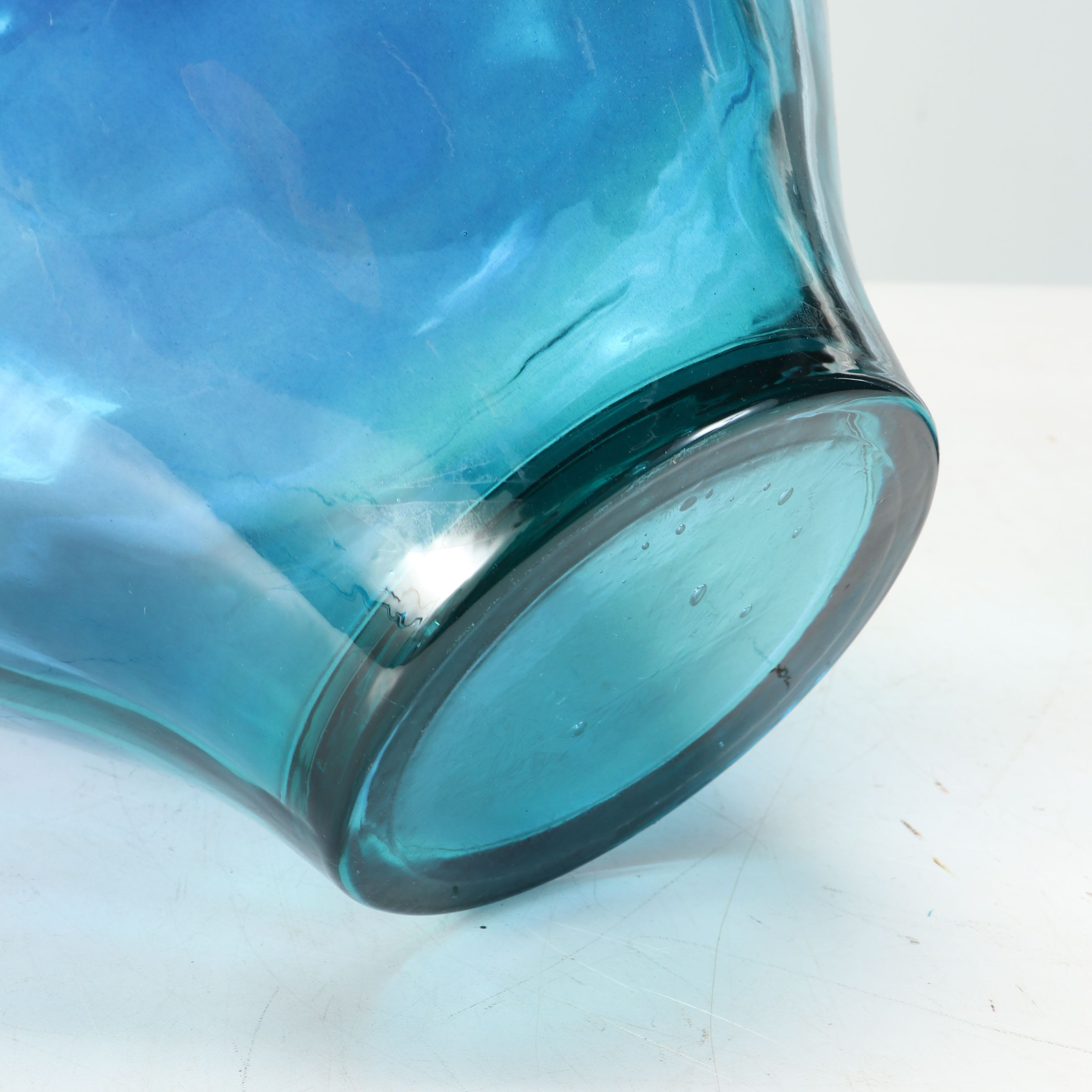 Seeded Cobalt Glass Vase with Other Molded Floor Vase