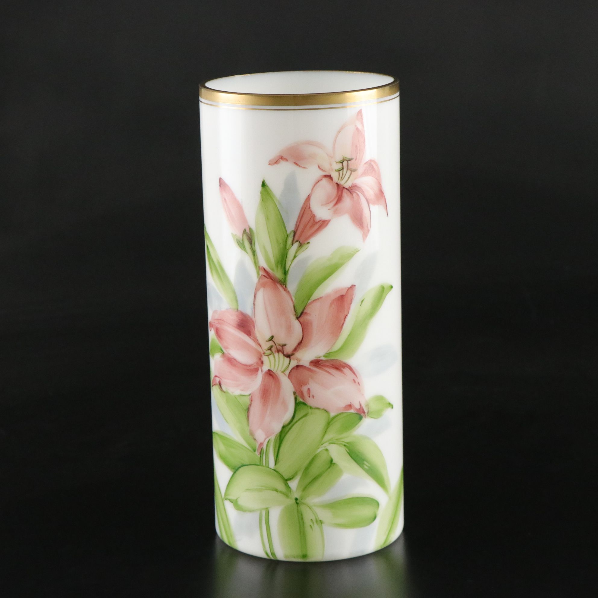 Lenox "Regal" Trumpet Vase with DeLuxe Milk Glass & Etched Glass Cylinder Vases