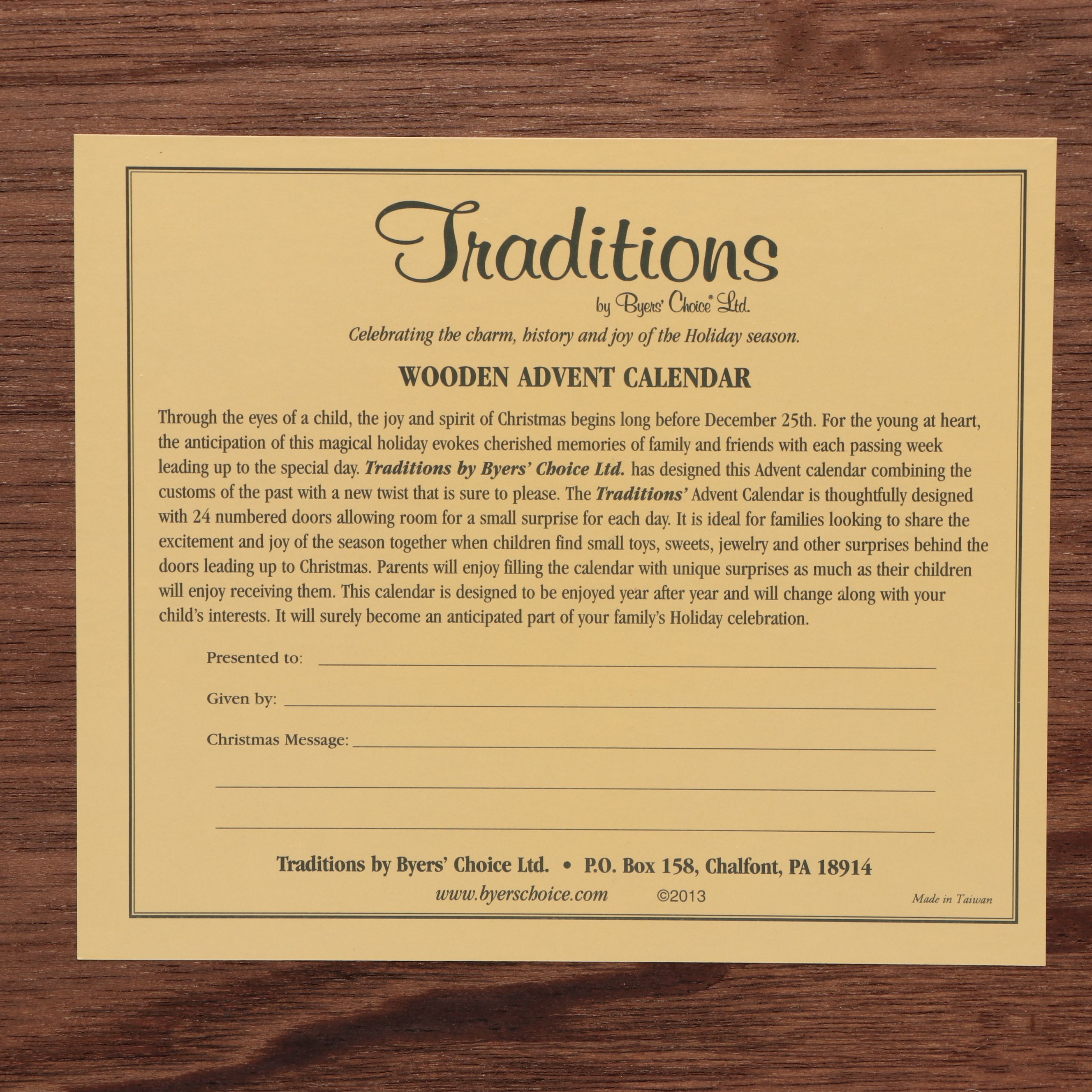 Byers' Choice Traditions Wooden Advent Calendar with More Christmas Décor