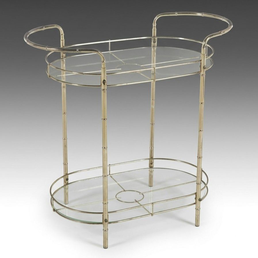 Hollywood Regency Faux Bamboo Metal and Glass Two-Tiered Serving Table
