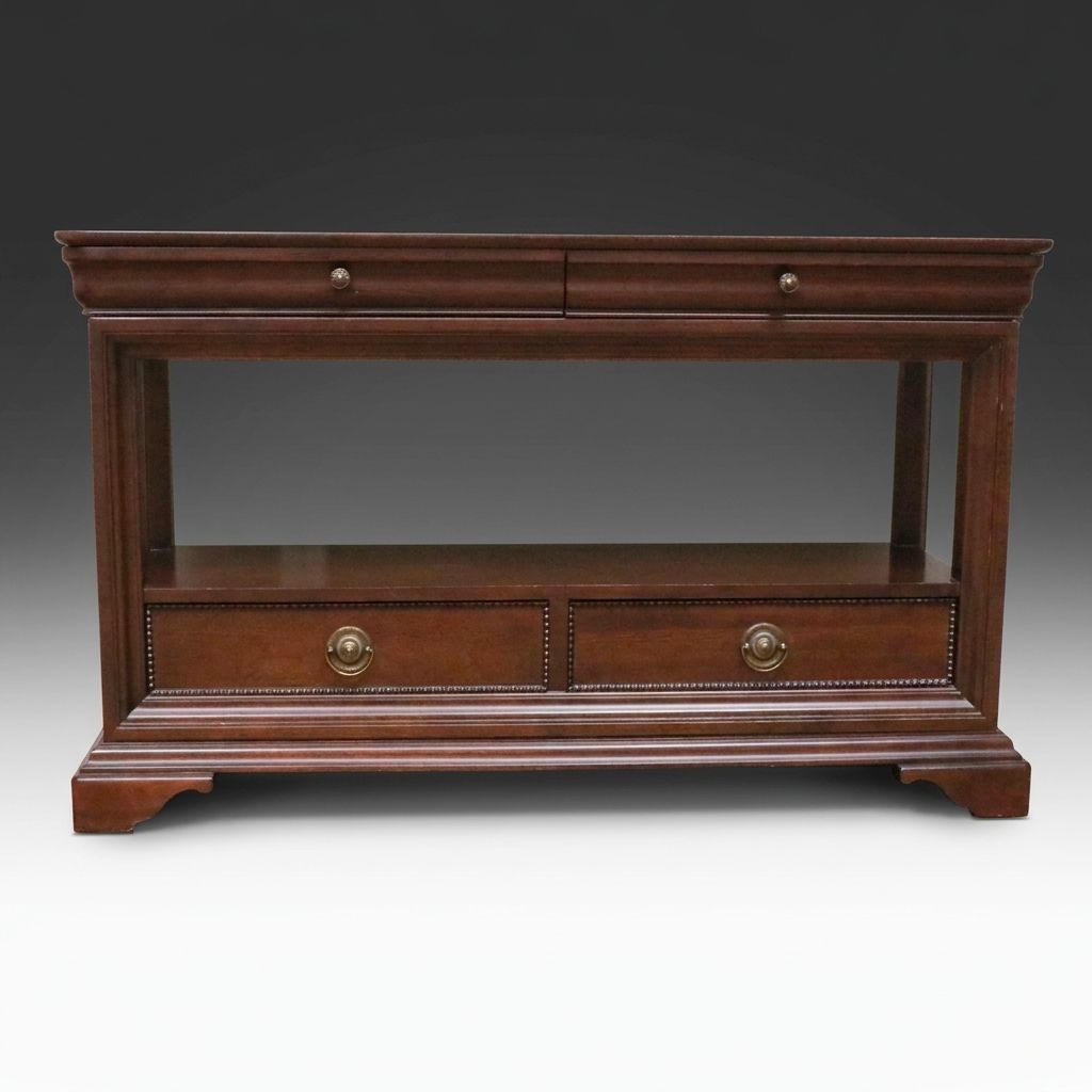 Georgian Style Mahogany Finish Console Table with Open Gallery