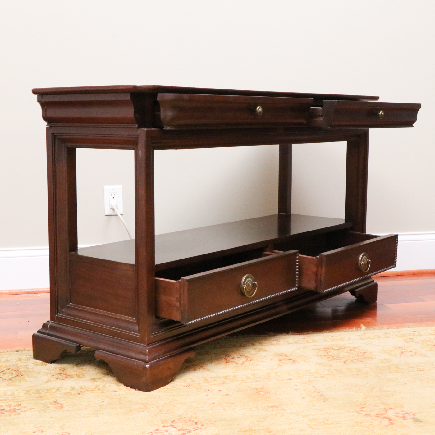 Georgian Style Mahogany Finish Console Table with Open Gallery
