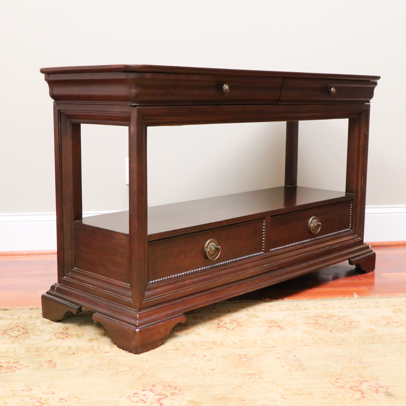 Georgian Style Mahogany Finish Console Table with Open Gallery