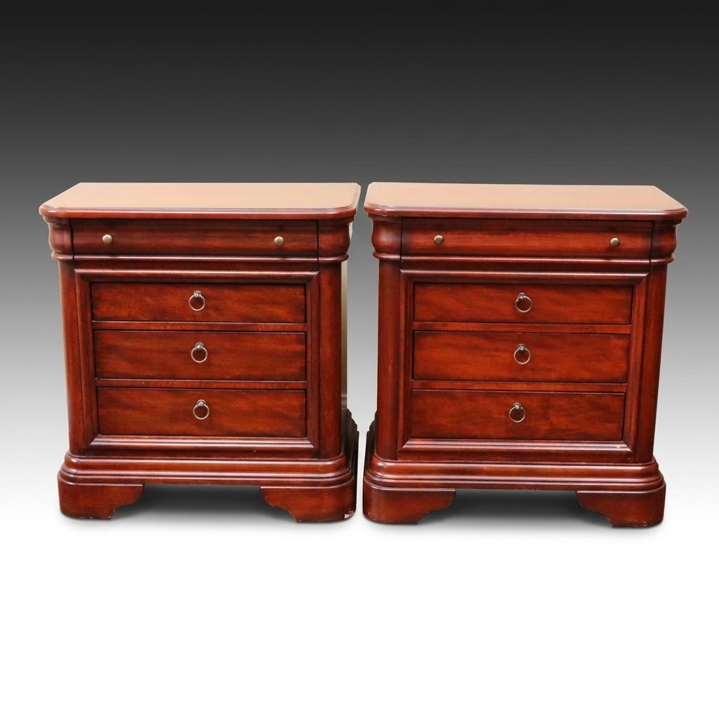 Pair of Contemporary Mahogany Finish Four-Drawer Nightstands