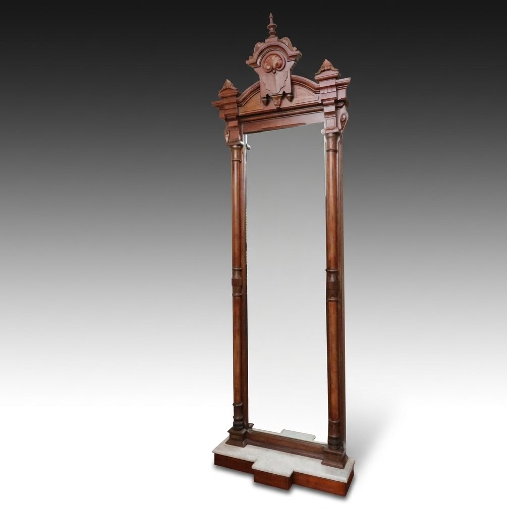 Victorian Walnut Renaissance Revival Pier Mirror with Marble Base, Late 19th C.