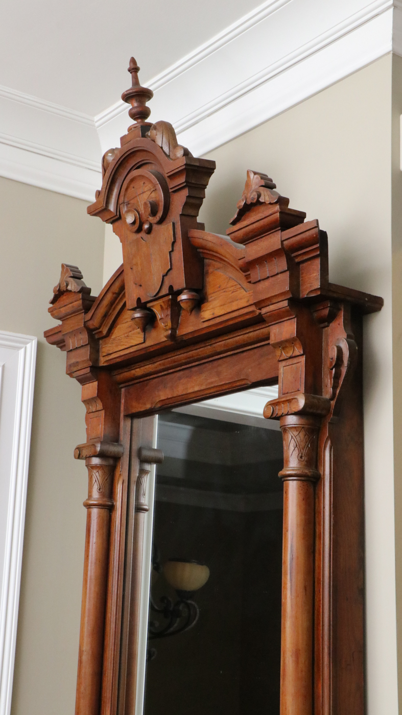 Victorian Walnut Renaissance Revival Pier Mirror with Marble Base, Late 19th C.