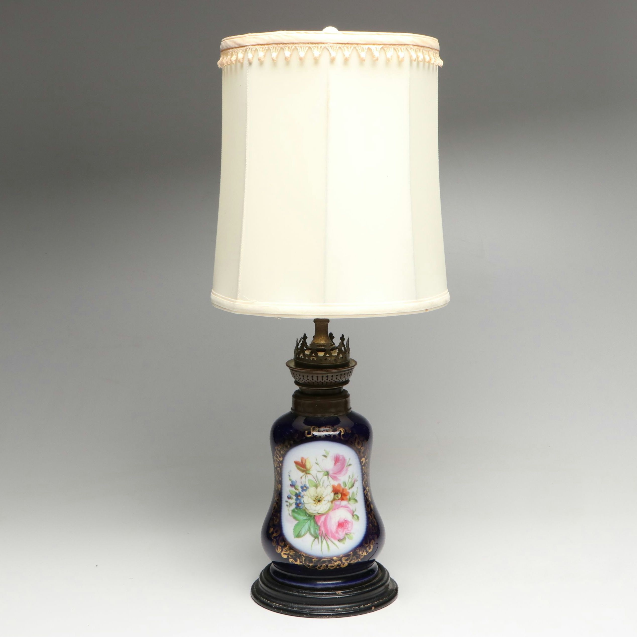 Victorian Style Hand-Painted Ceramic Table Lamp with Drum Shade
