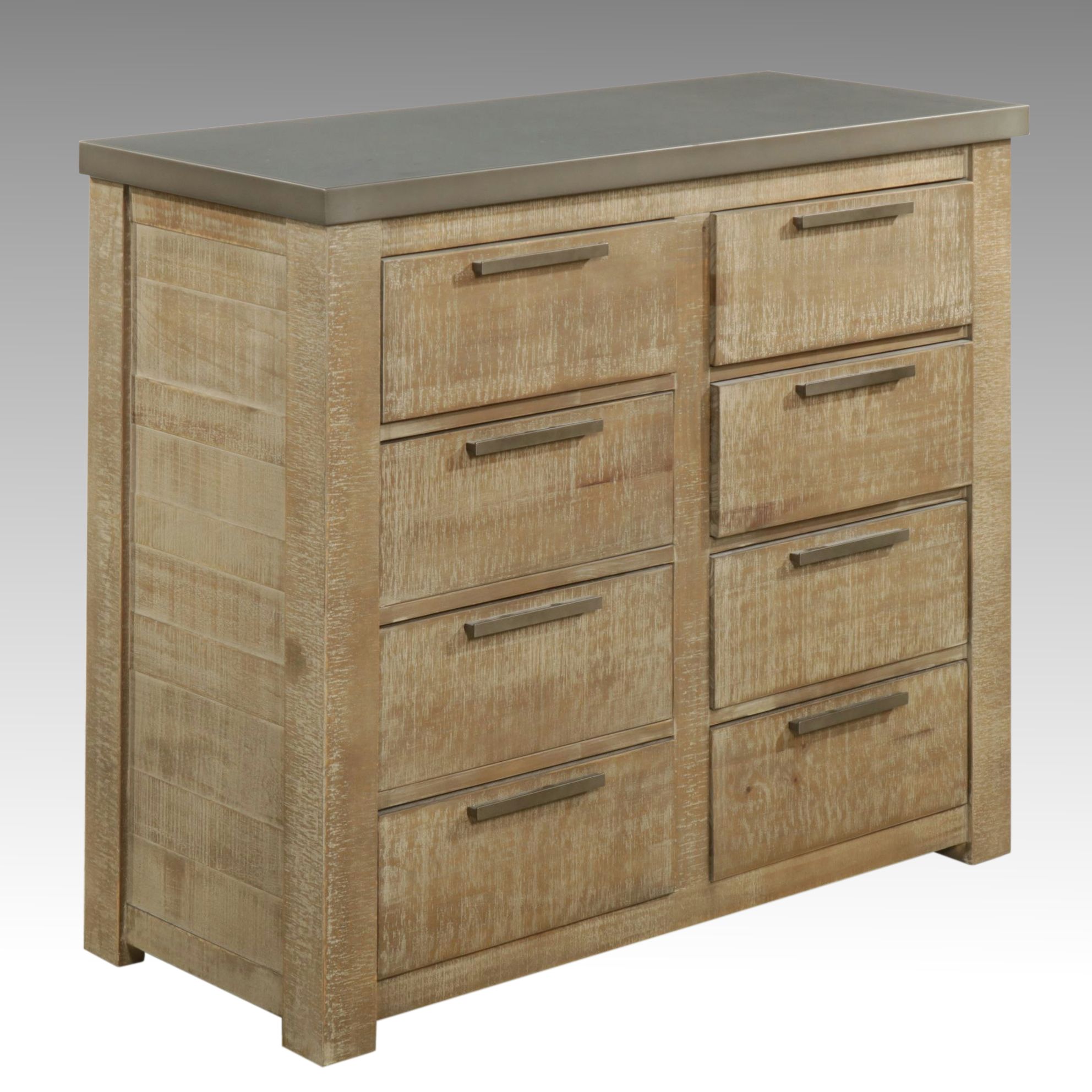 Restoration Hardware Rustic Wood Chest of Drawers with Metal Wrapped Top