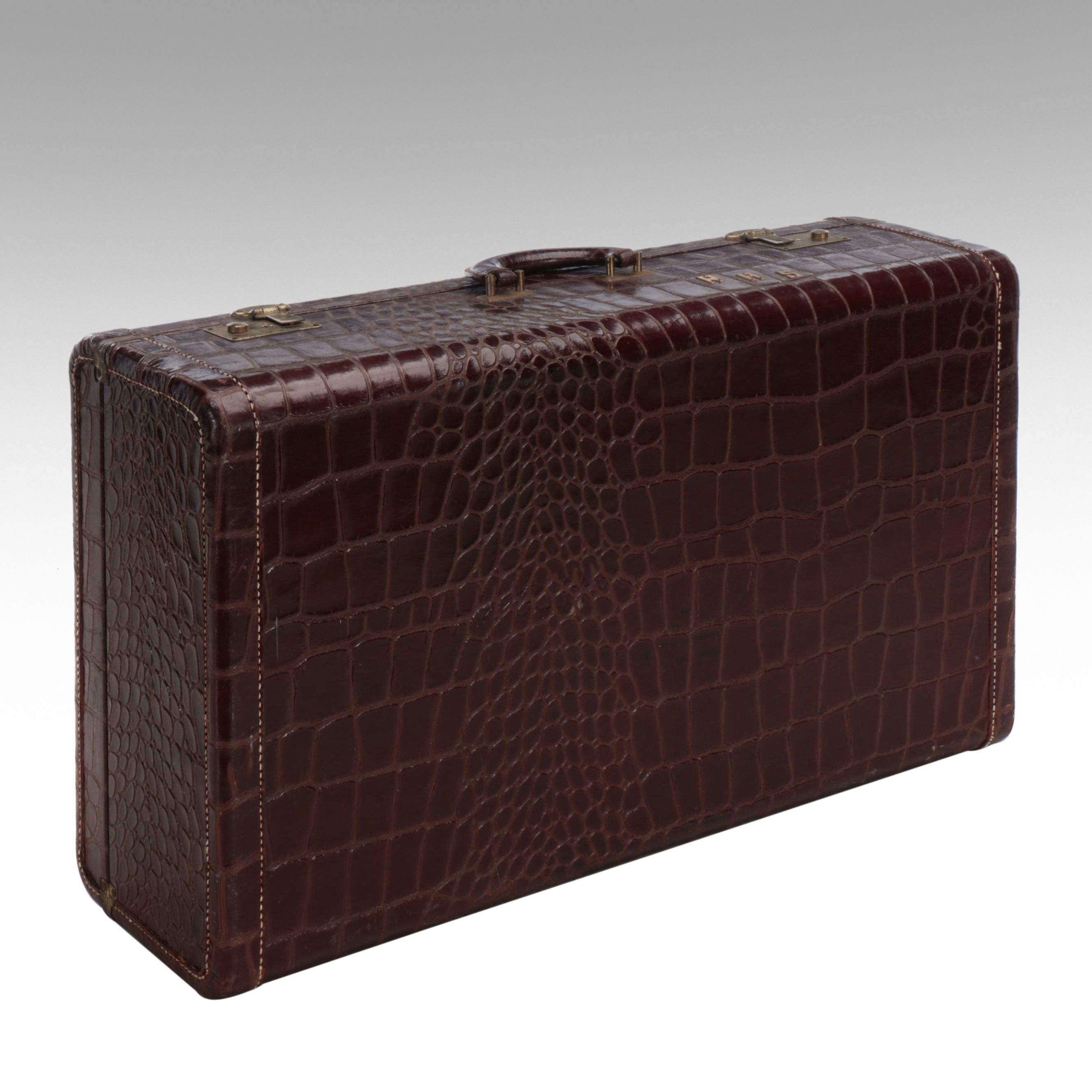 Crocodile Embossed Leather Suitcase, Mid-20th Century