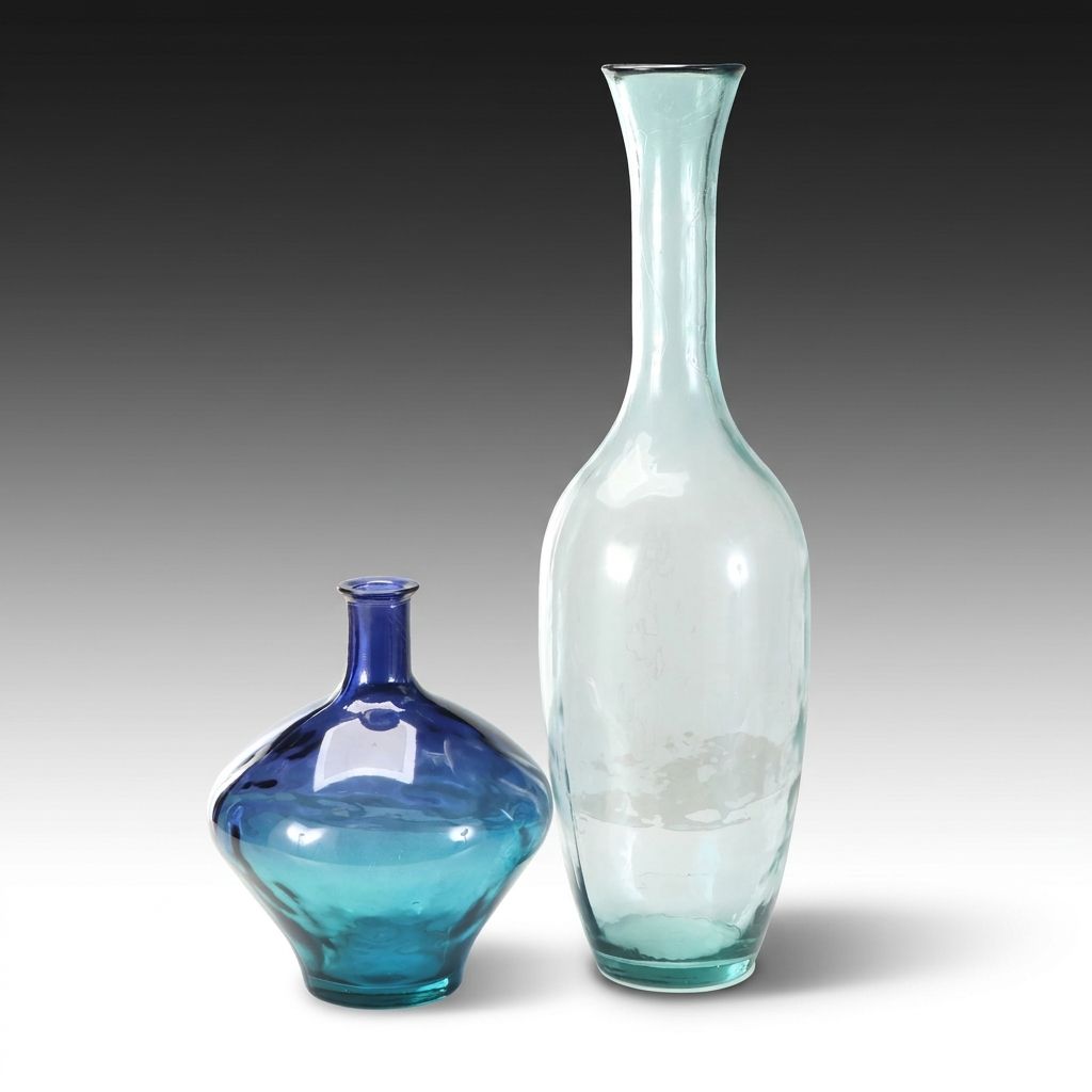 Seeded Cobalt Glass Vase with Other Molded Floor Vase