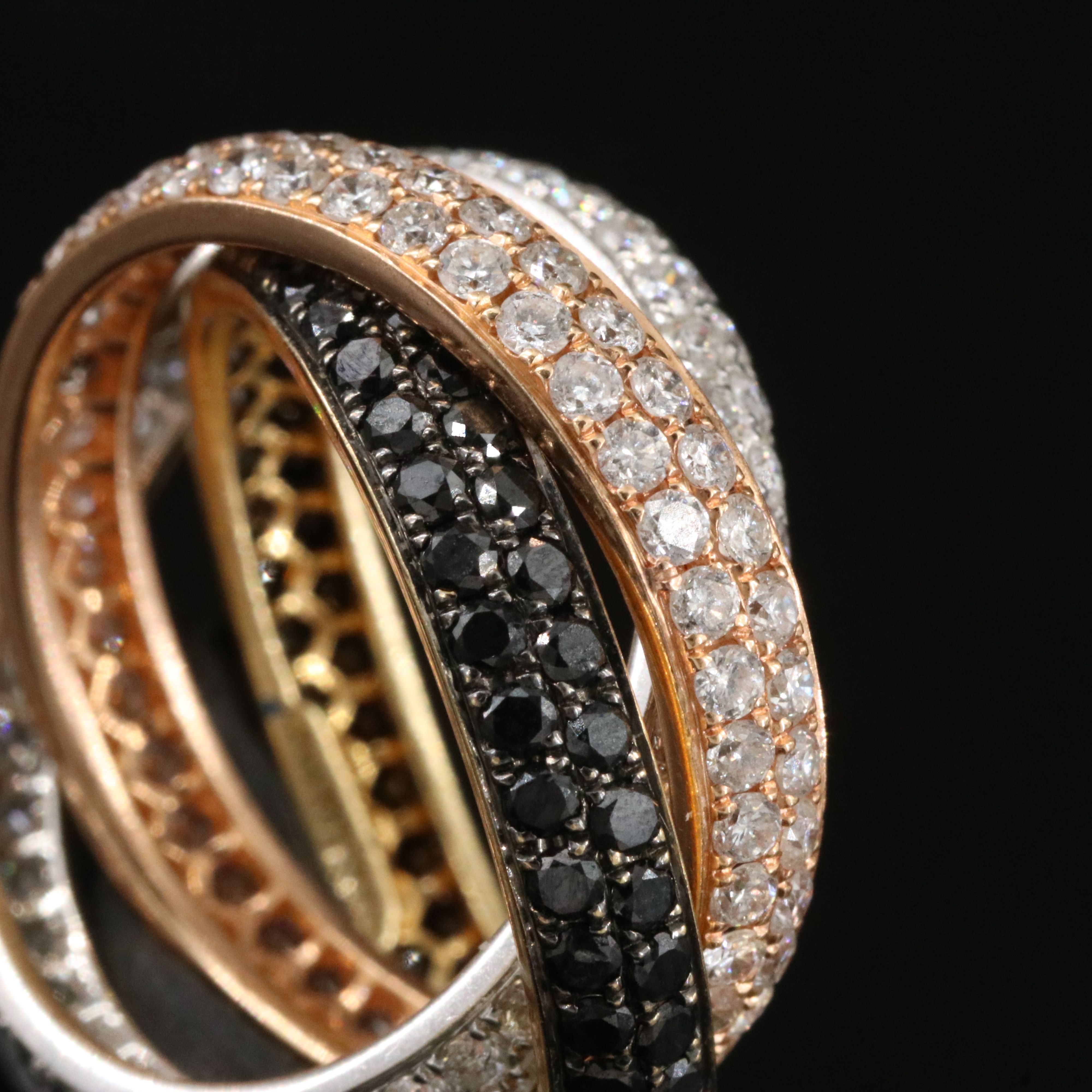 18K Tri-Color 4.30 CTW Diamond Rolling Eternity Ring  Featuring Fancy Black