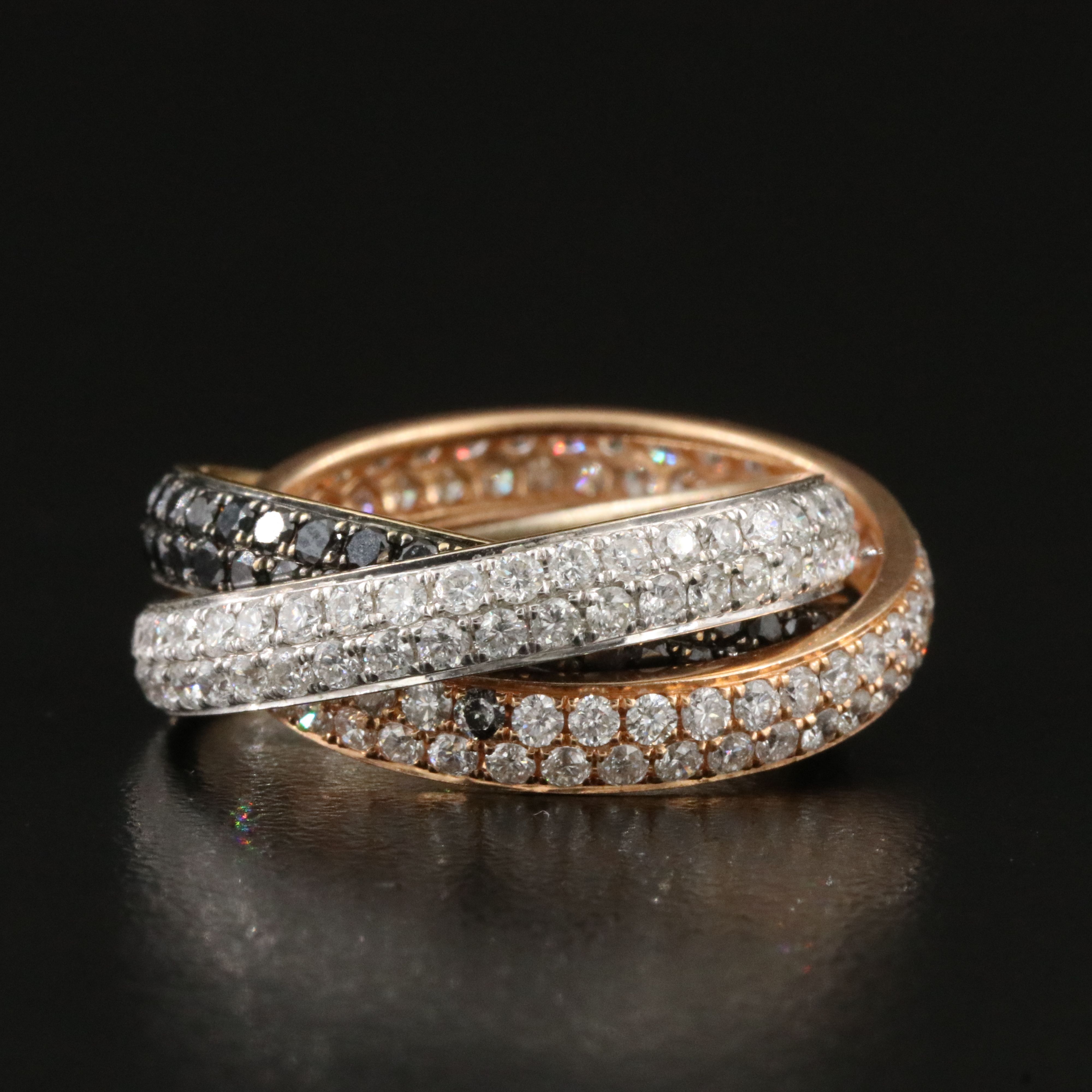 18K Tri-Color 4.30 CTW Diamond Rolling Eternity Ring  Featuring Fancy Black