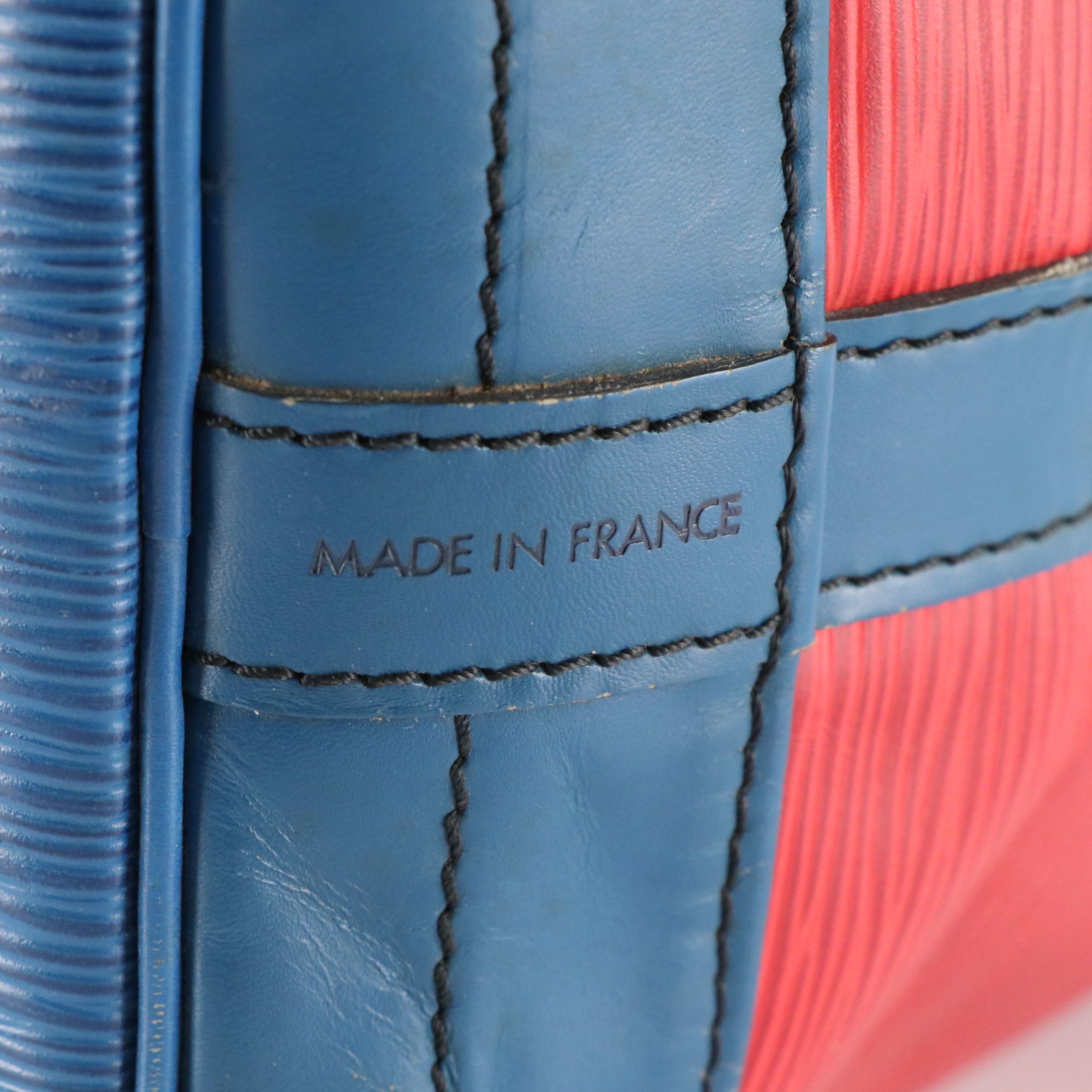 Louis Vuitton Noé Drawstring Bucket Bag in Red Epi and Blue Smooth Leather