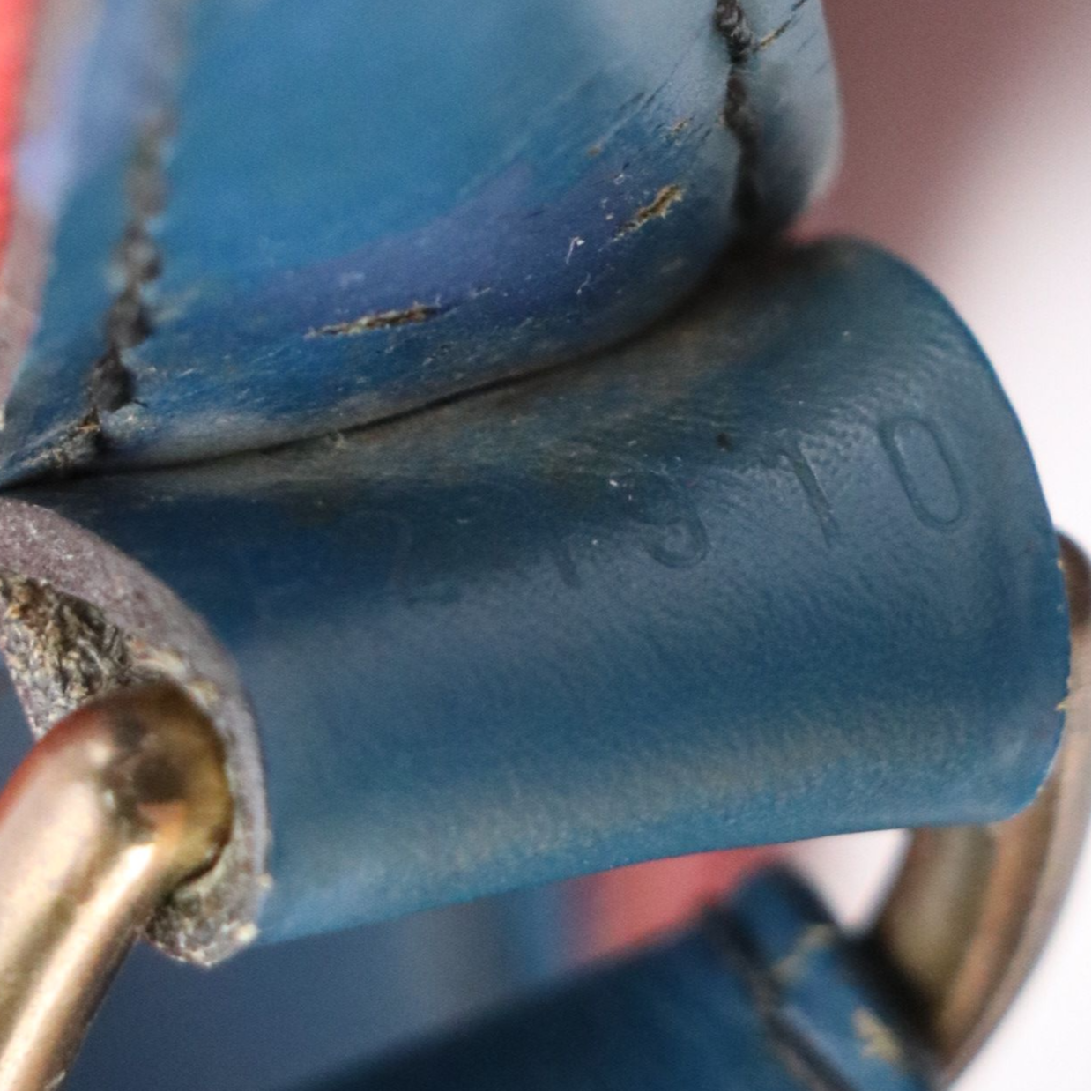 Louis Vuitton Noé Drawstring Bucket Bag in Red Epi and Blue Smooth Leather