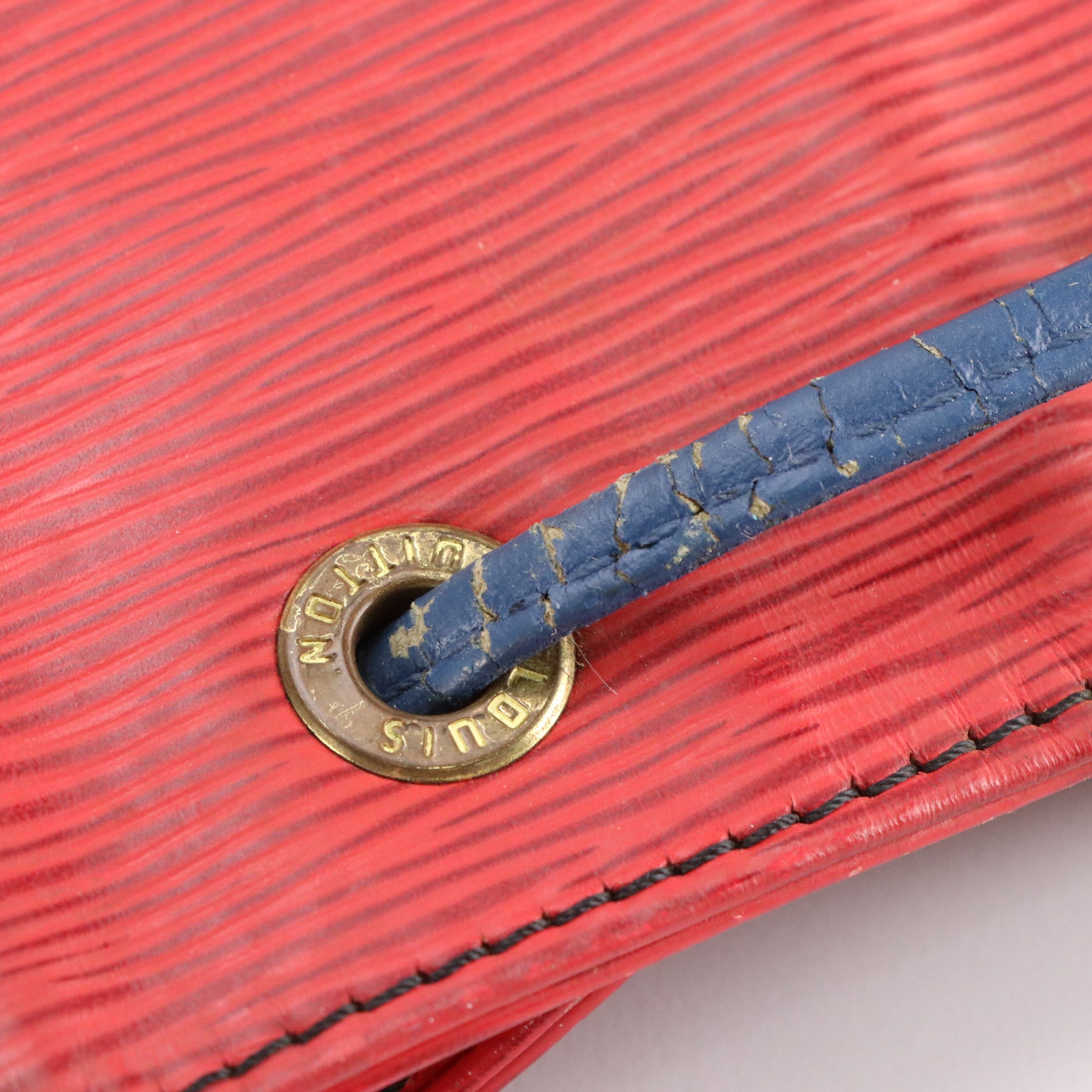 Louis Vuitton Noé Drawstring Bucket Bag in Red Epi and Blue Smooth Leather