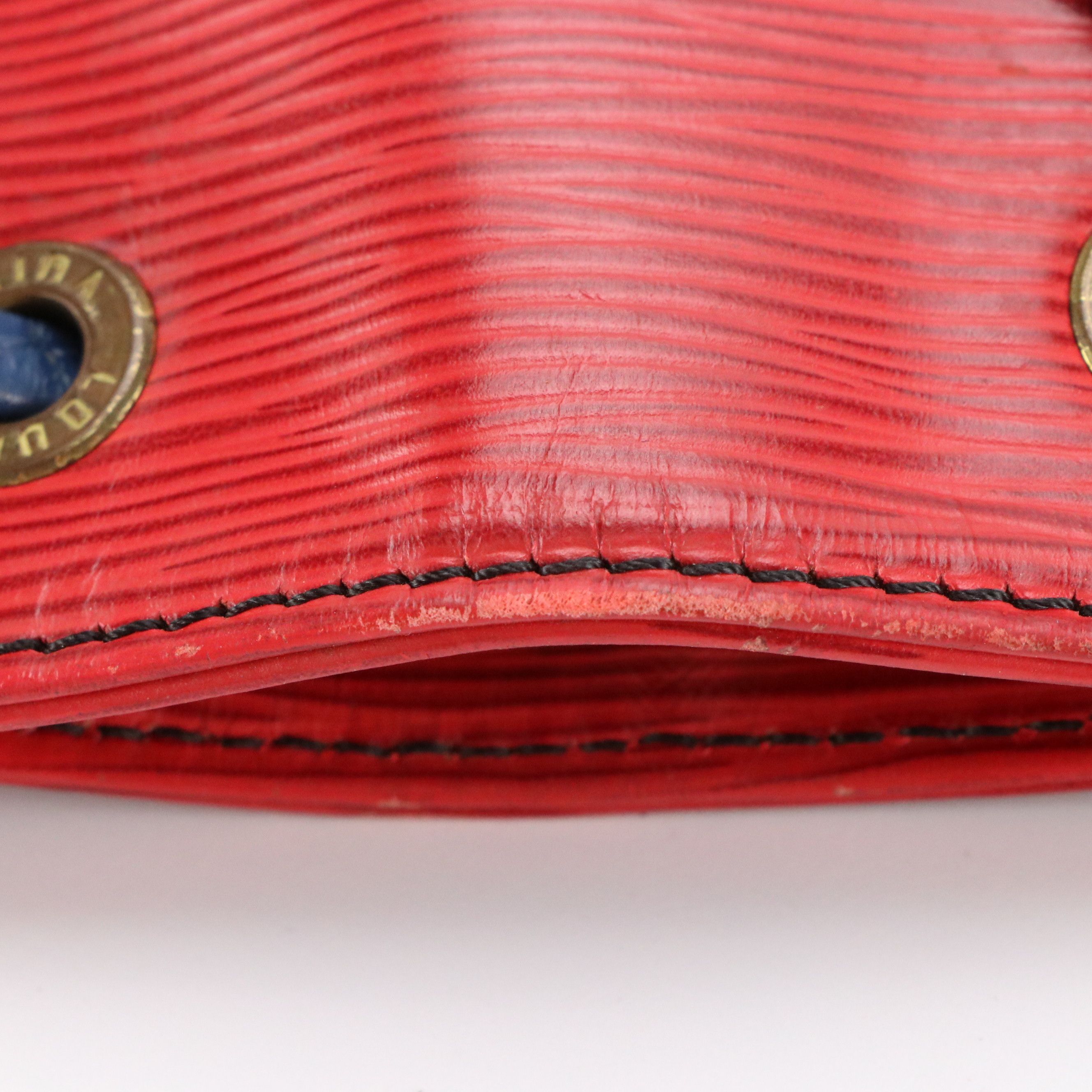 Louis Vuitton Noé Drawstring Bucket Bag in Red Epi and Blue Smooth Leather