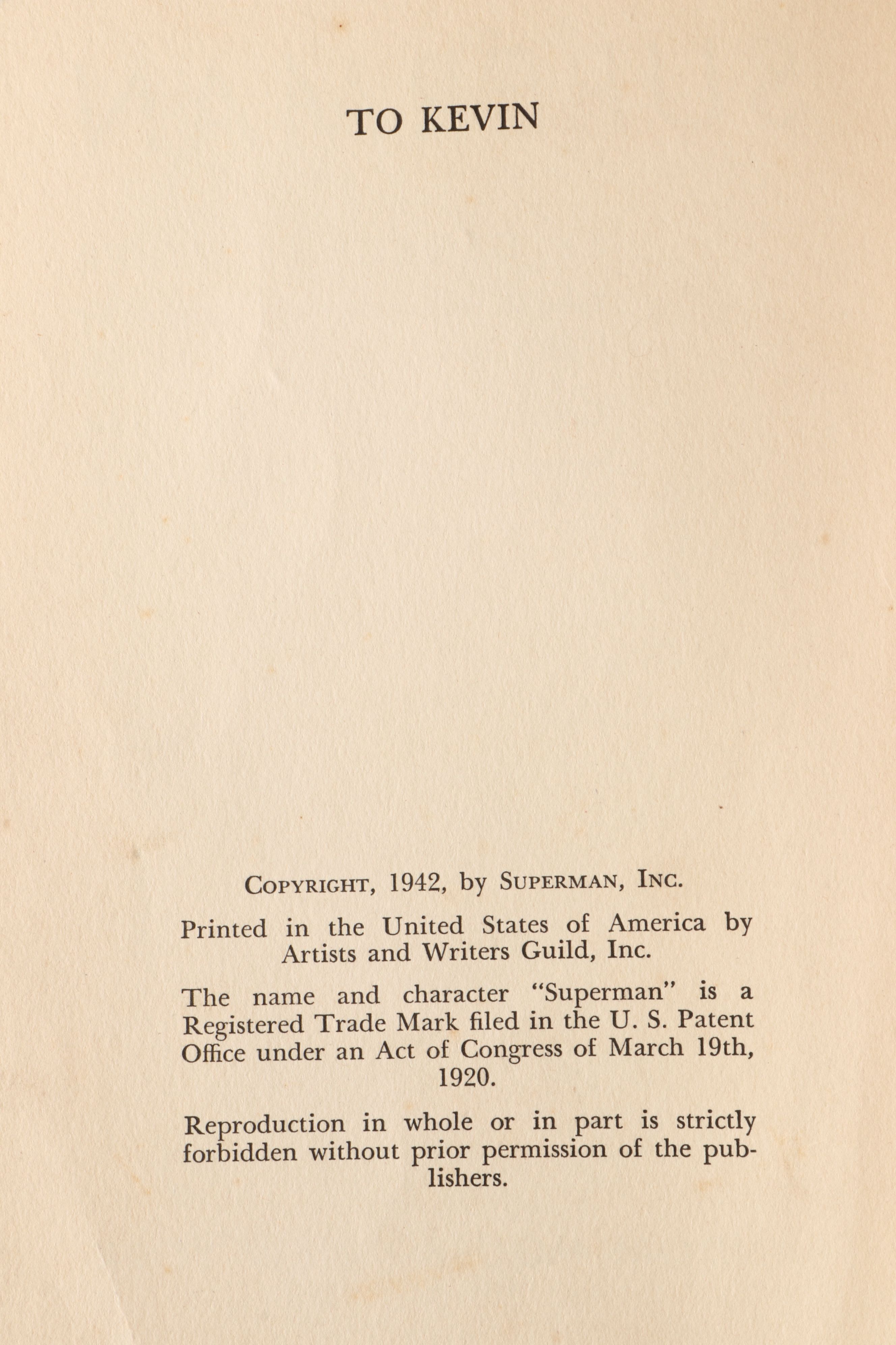 First Edition "Superman" by George Lowther, 1942