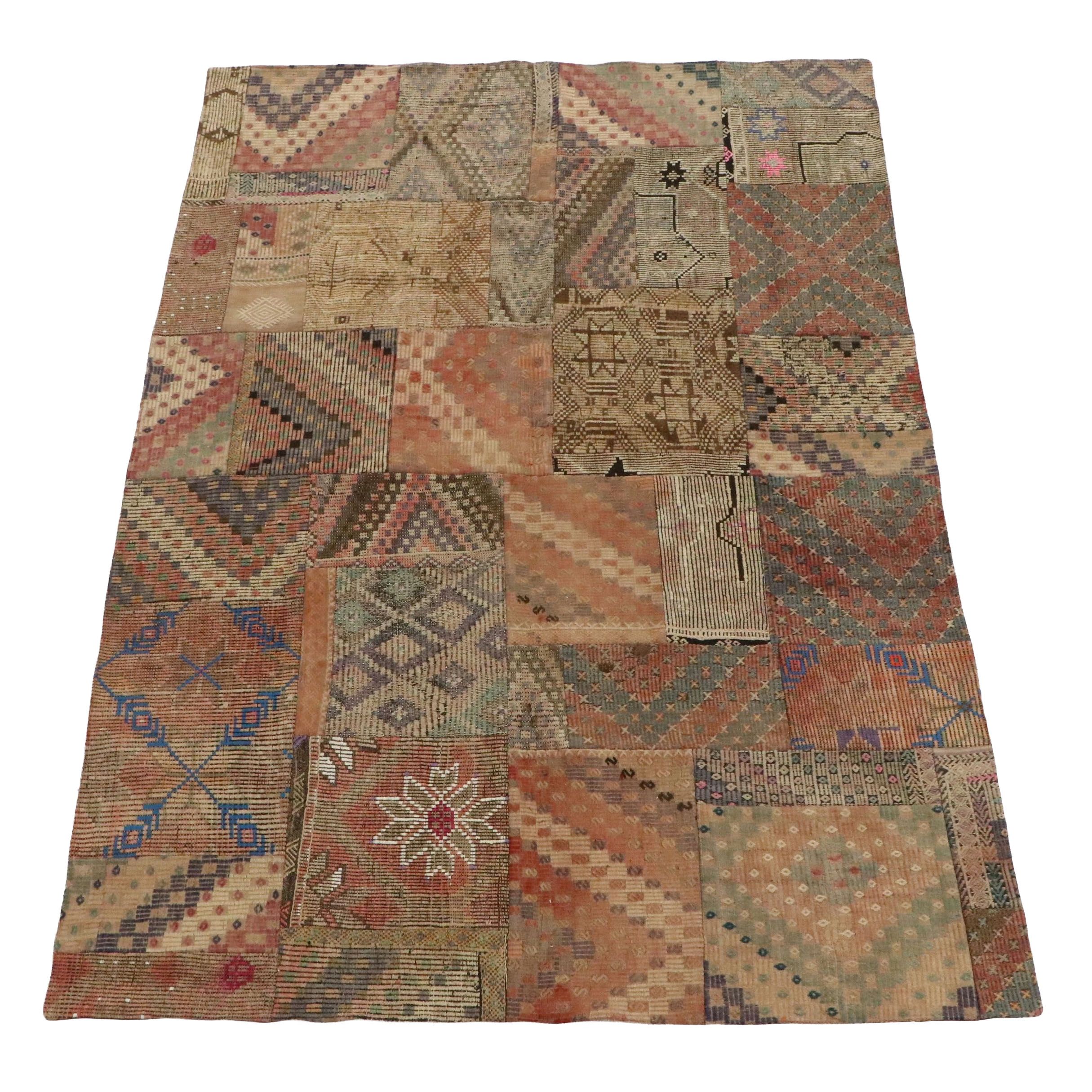 6'9 x 9'9 Mixed Process Patchwork Turkish Kilim Cicim Area Rug