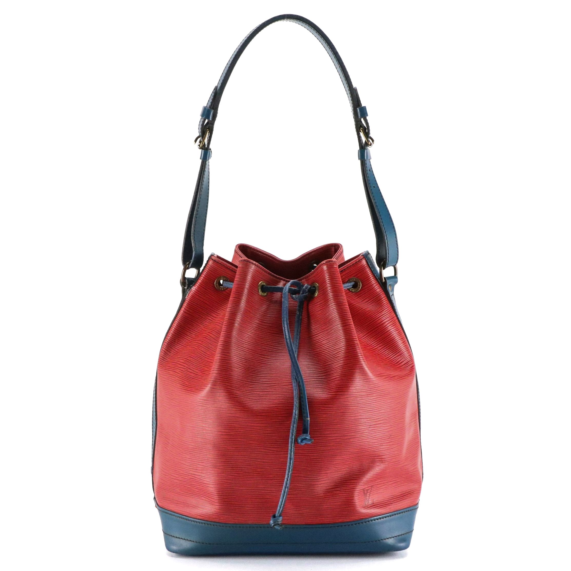 Louis Vuitton Noé Drawstring Bucket Bag in Red Epi and Blue Smooth Leather