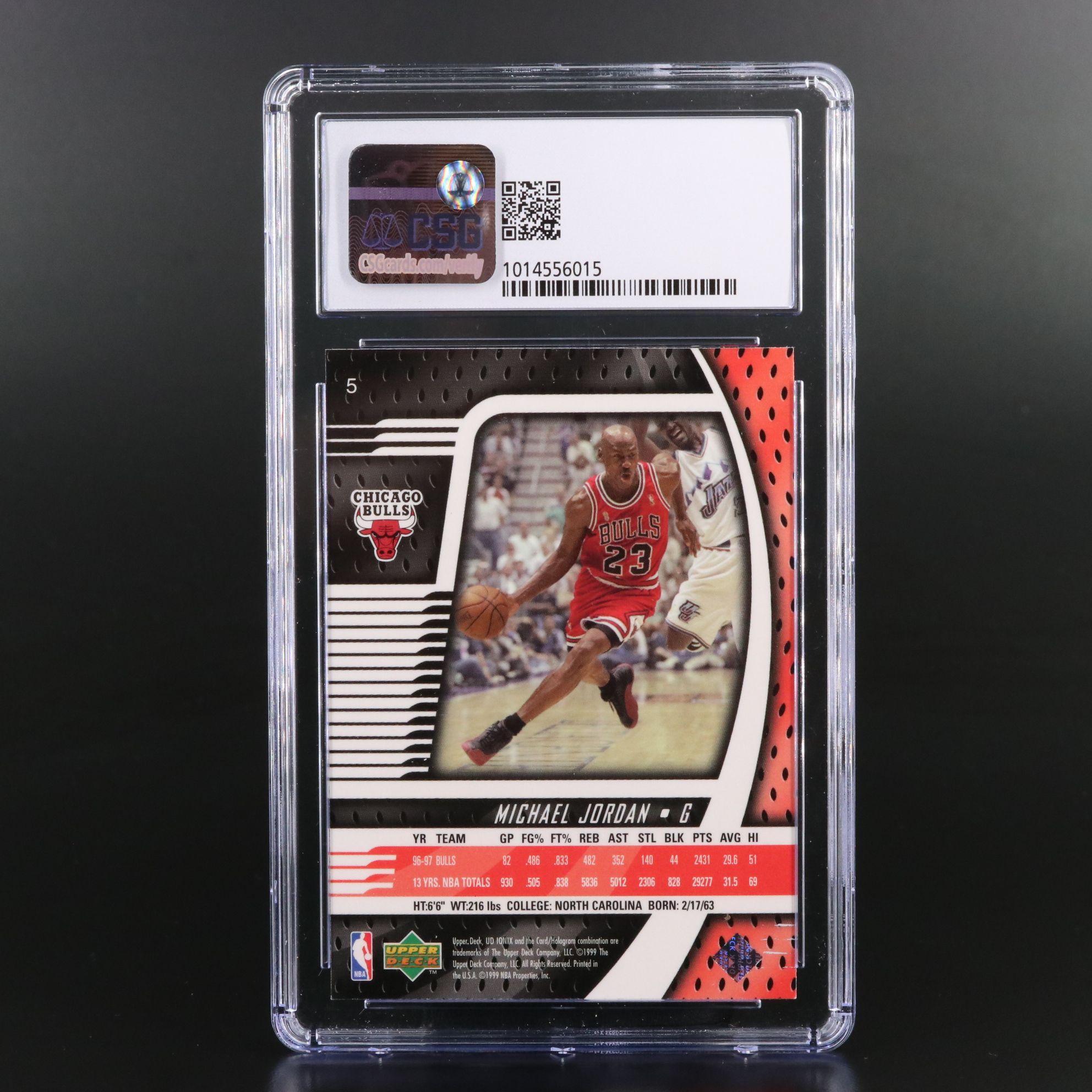 1998-99 Upper Deck Ionix Michael Jordan Chicago Bulls Card Graded CSG 9