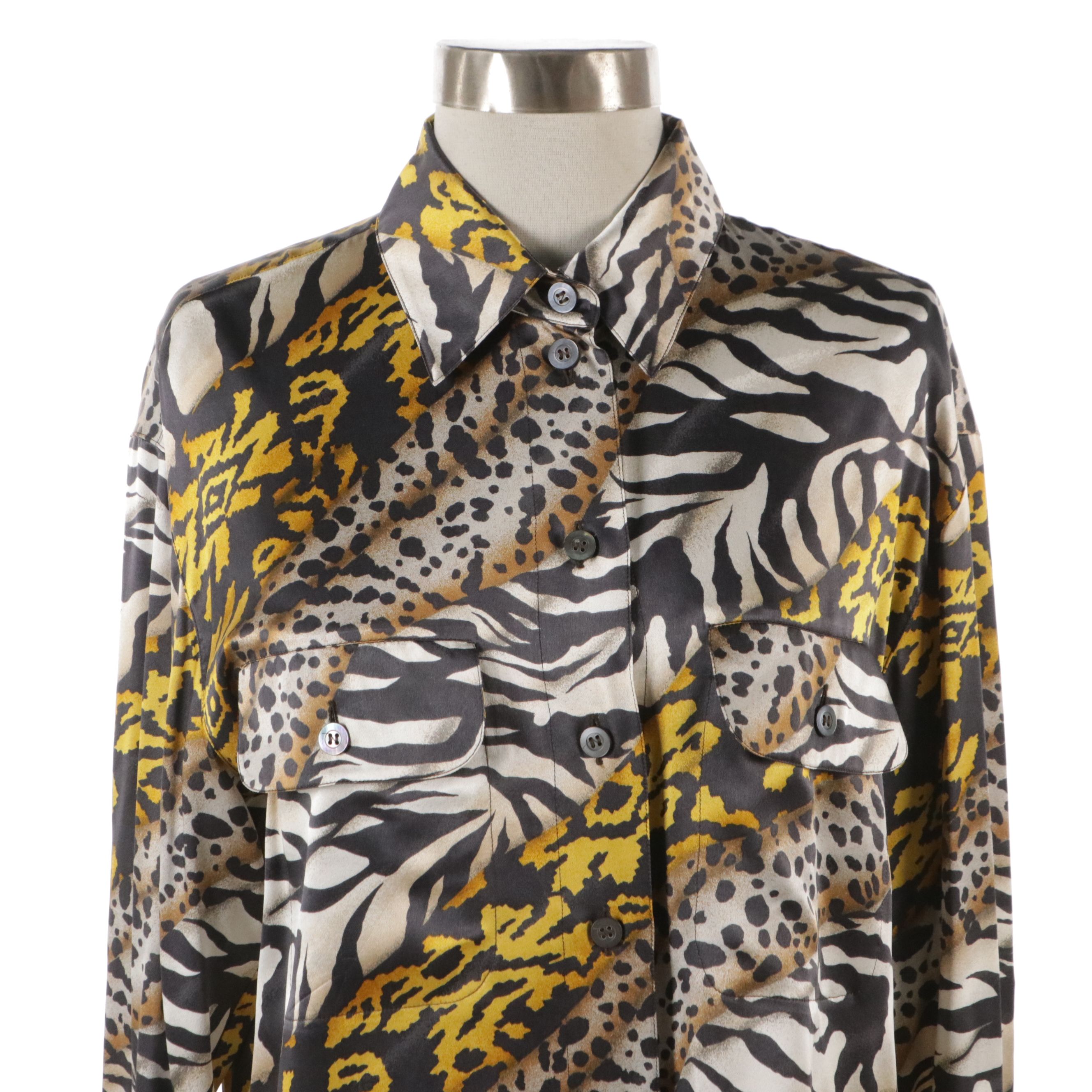 Escada Animal Print Silk Blouse and Wool Blend Three-Piece Skirt Suit, With Tags