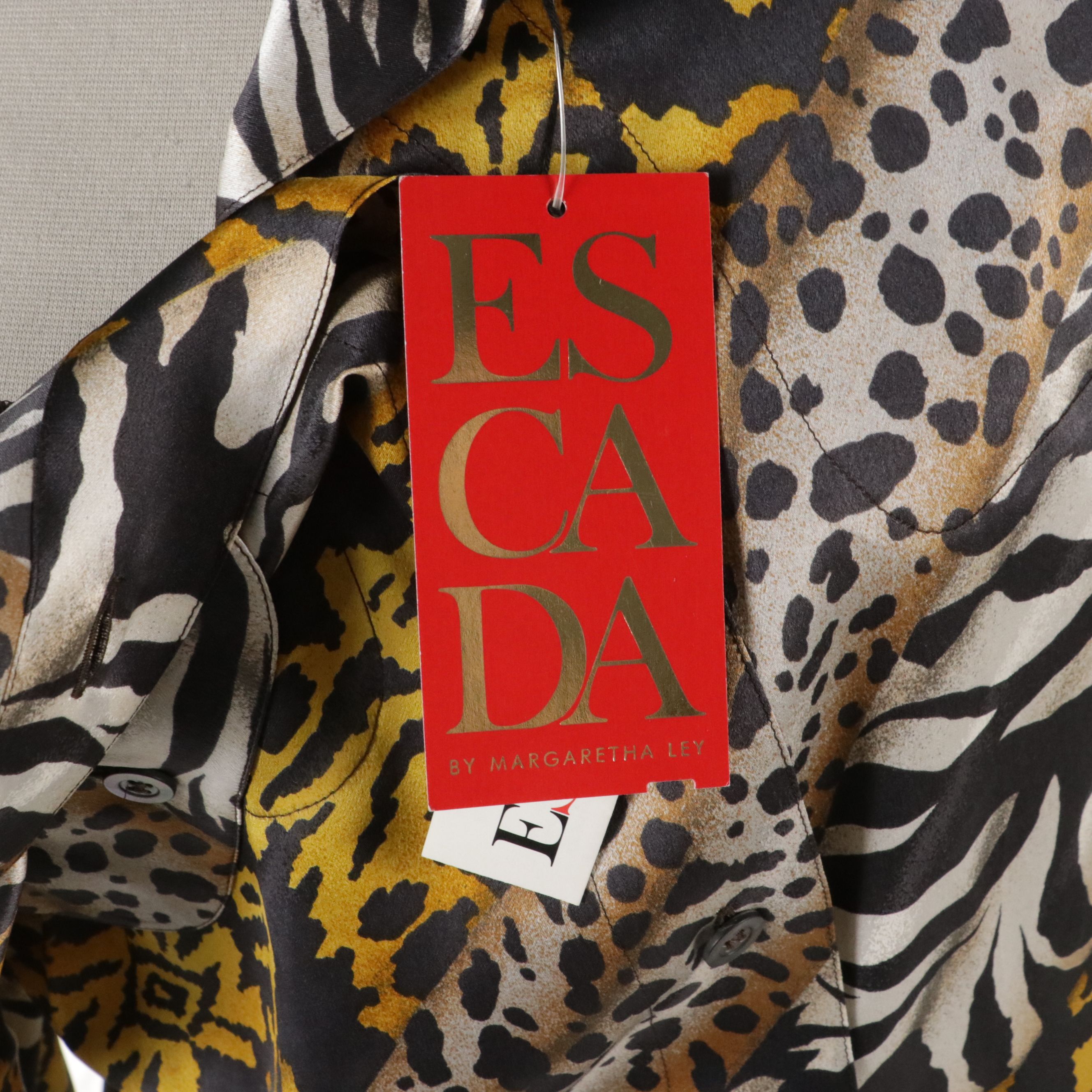 Escada Animal Print Silk Blouse and Wool Blend Three-Piece Skirt Suit, With Tags