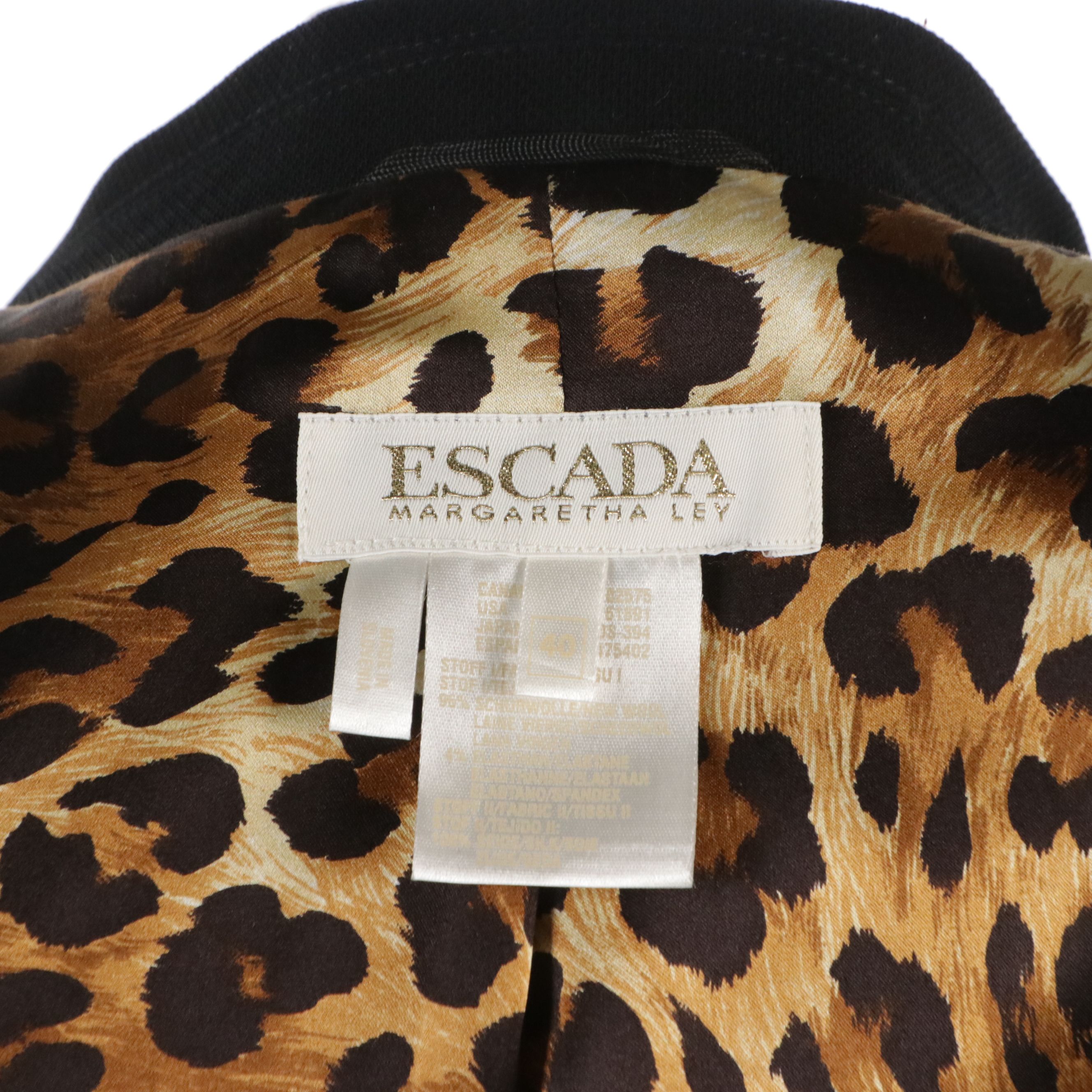Escada Animal Print Silk Blouse and Wool Blend Three-Piece Skirt Suit, With Tags