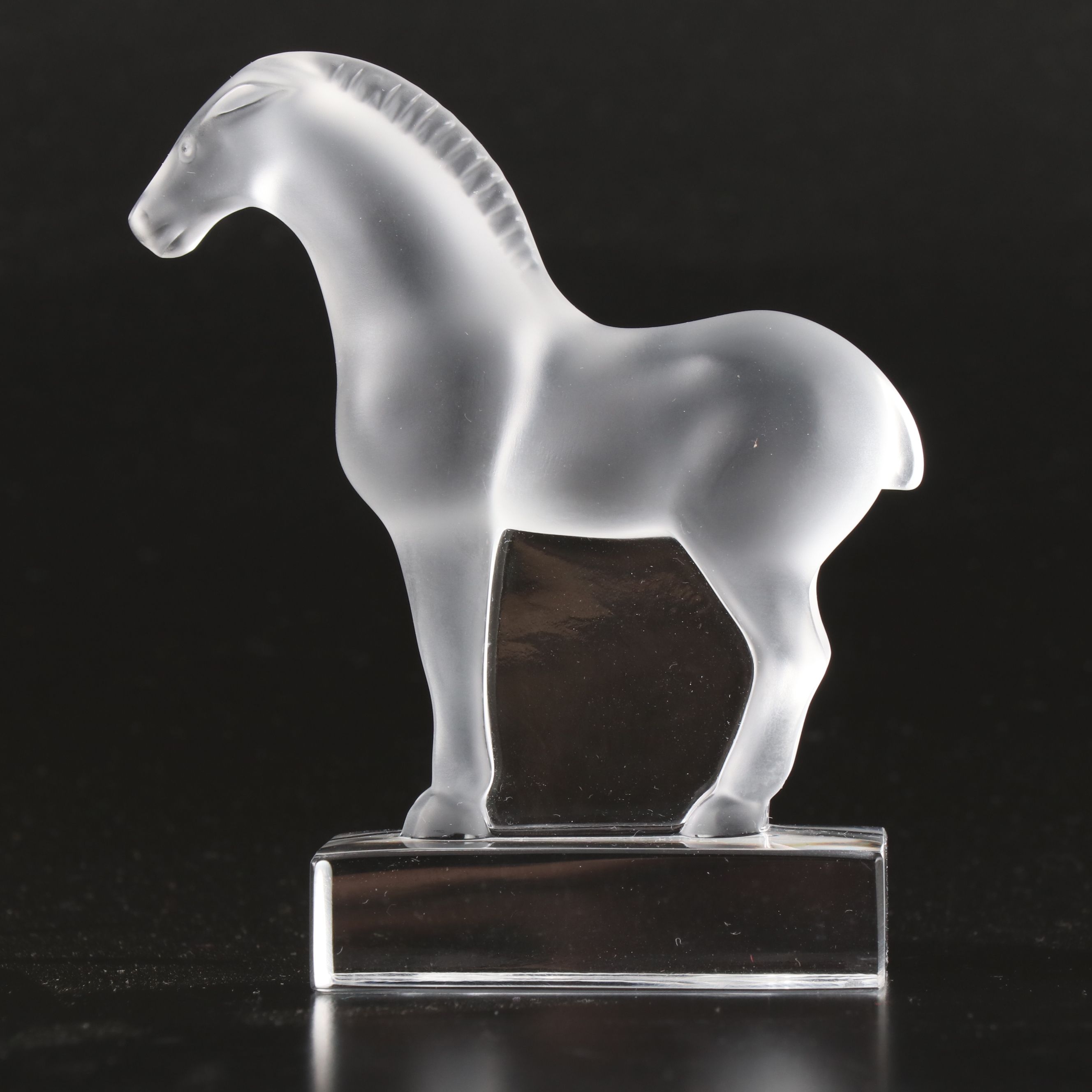 Lalique "Cheval Tang" Frosted and Clear Crystal Horse Figurine