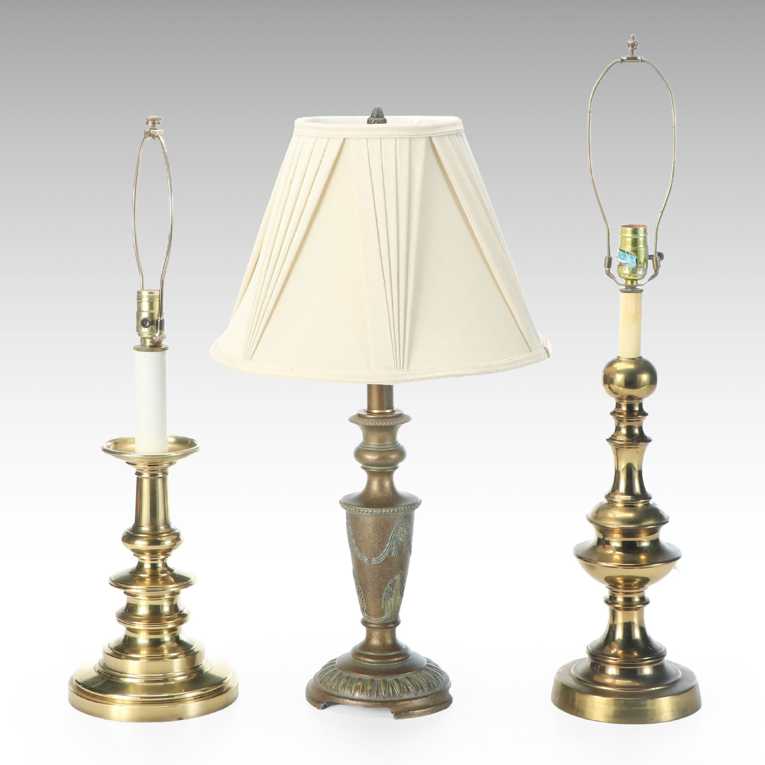Neoclassical Style Cast Spelter Table Lamp with Other Brass Finish Turned Lamps