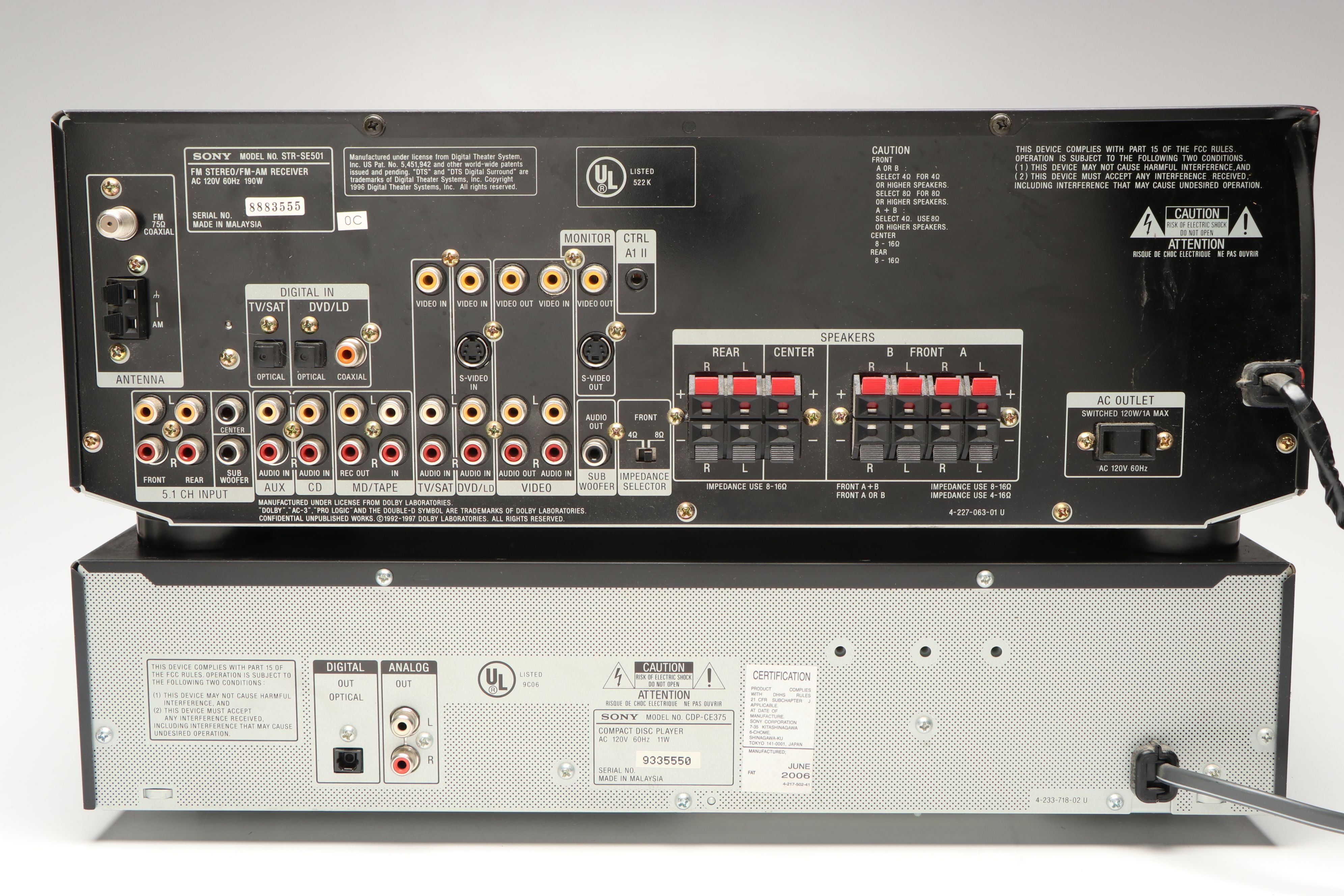 Sony 5 CD Changer and Sony A/V Control Center with RCA Speakers