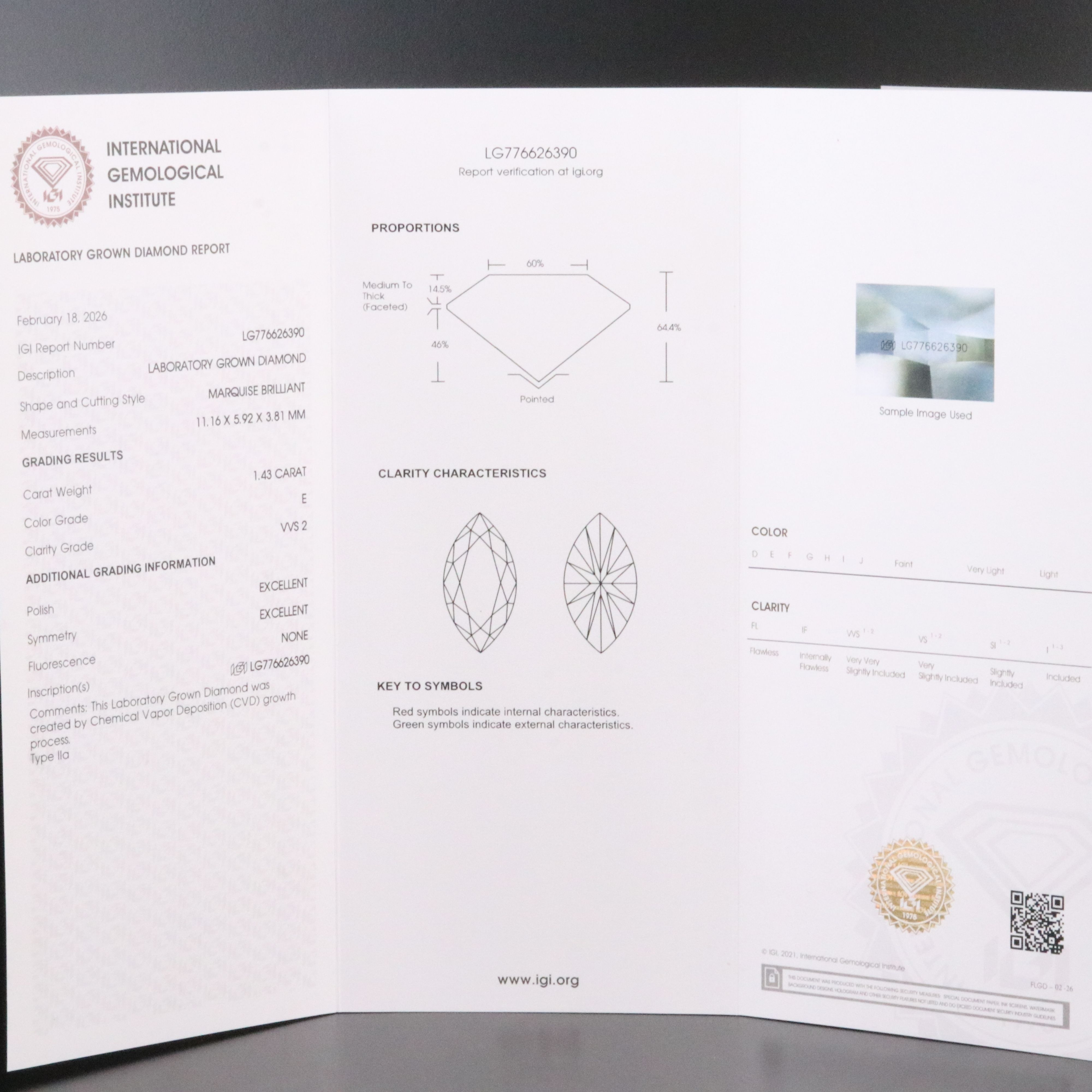 Loose 1.43 CT Lab Grown Diamond with IGI Report
