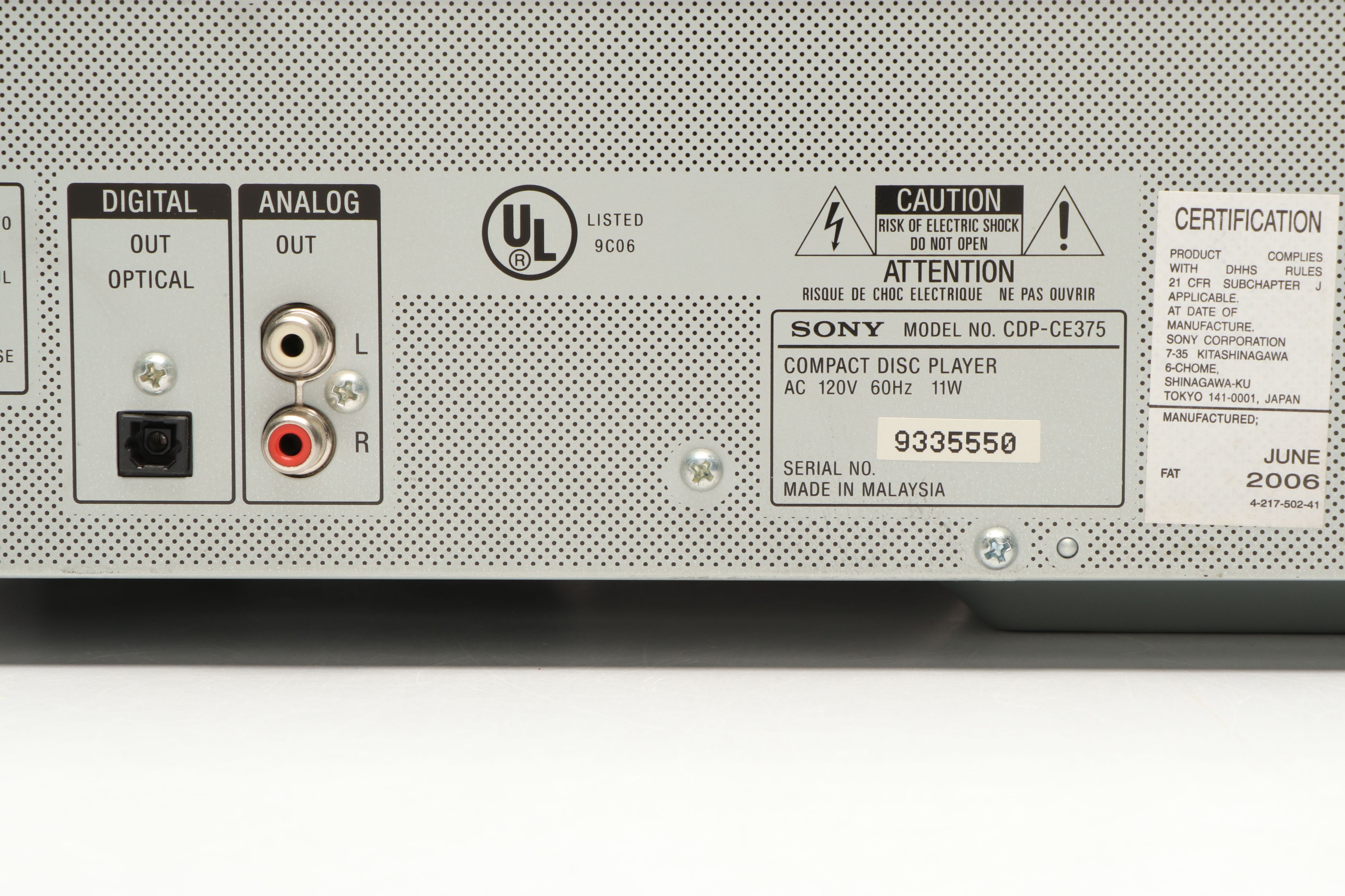 Sony 5 CD Changer and Sony A/V Control Center with RCA Speakers