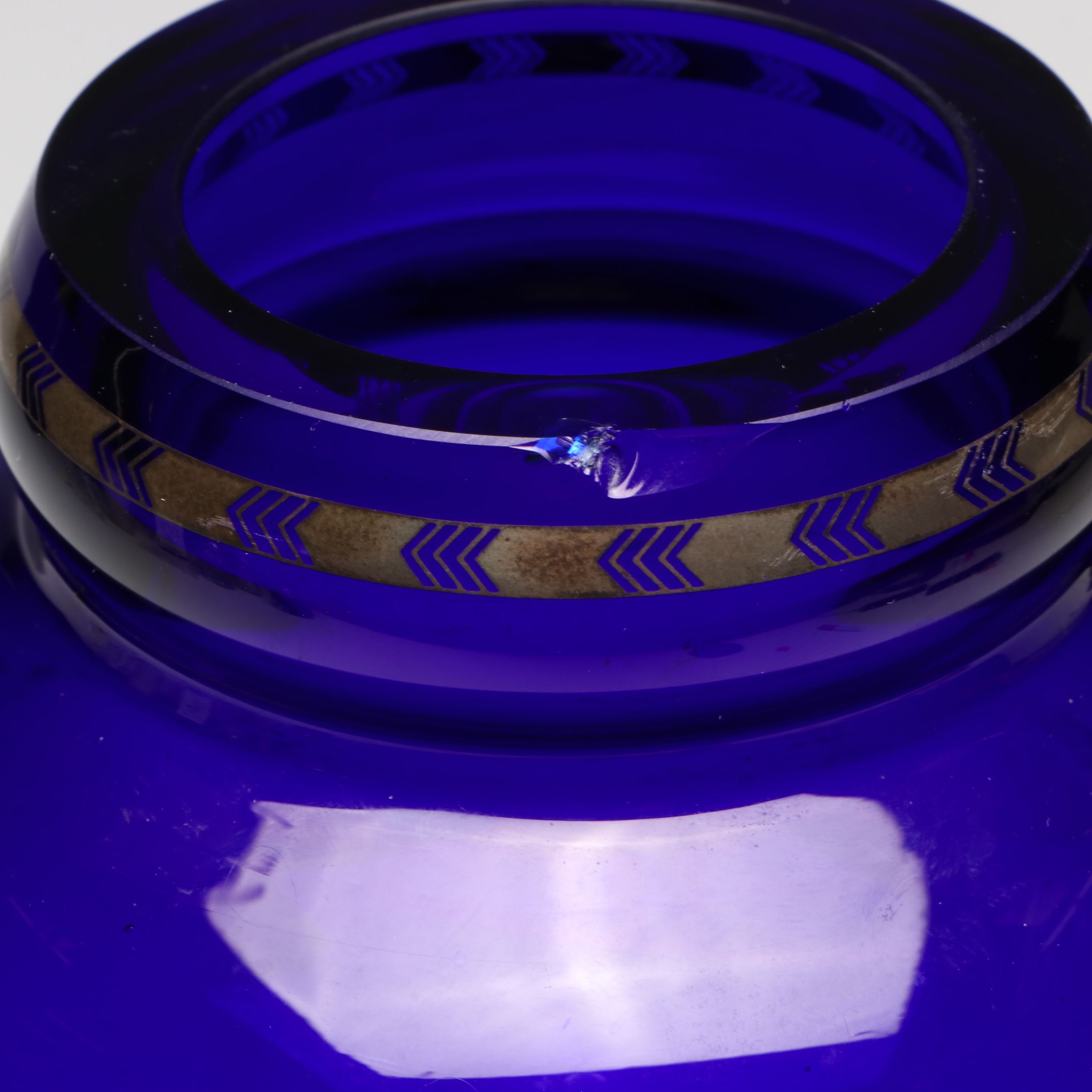 Erté for Franklin Mint "Fireflies" Cobalt Glass and Metal Vase, 1980s