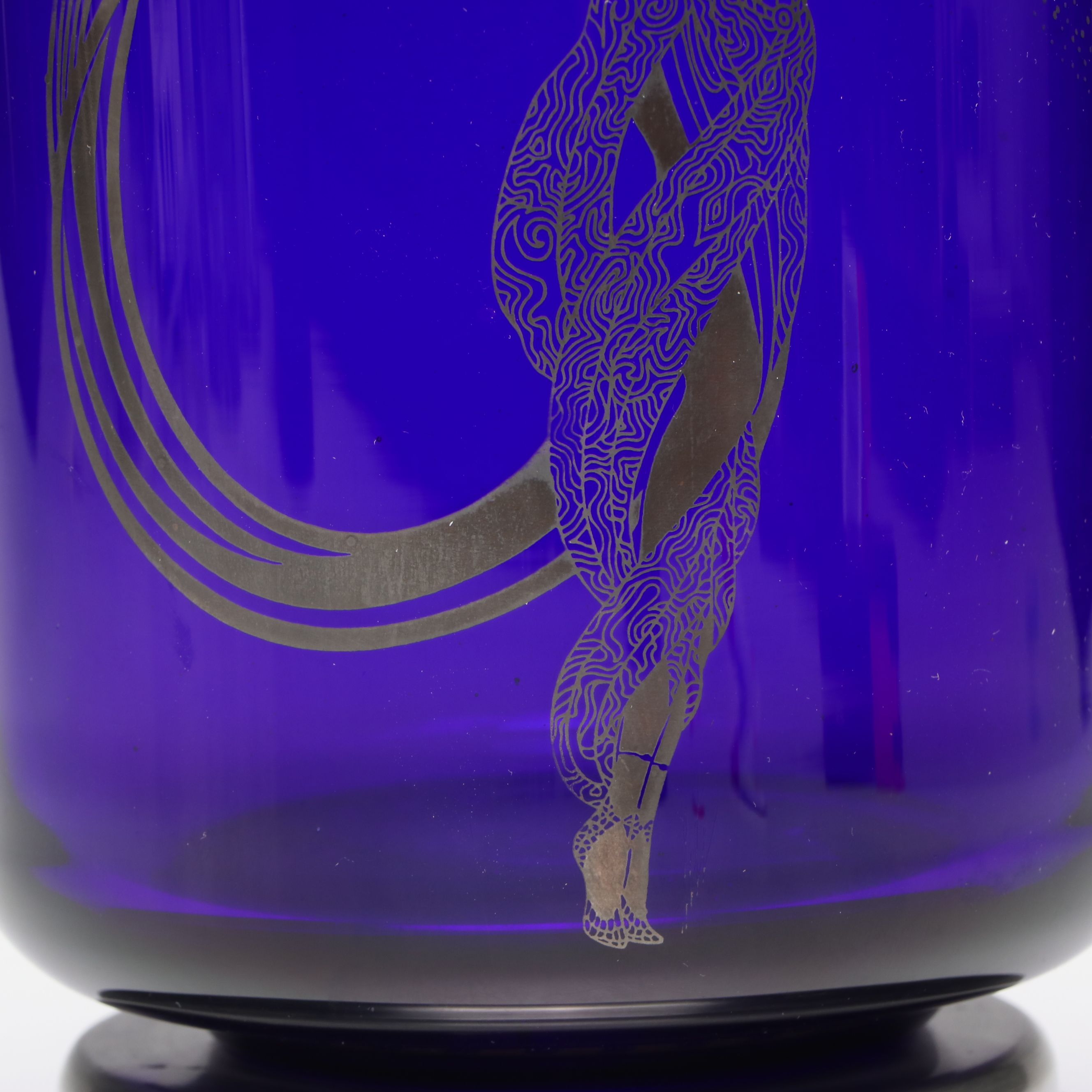 Erté for Franklin Mint "Fireflies" Cobalt Glass and Metal Vase, 1980s