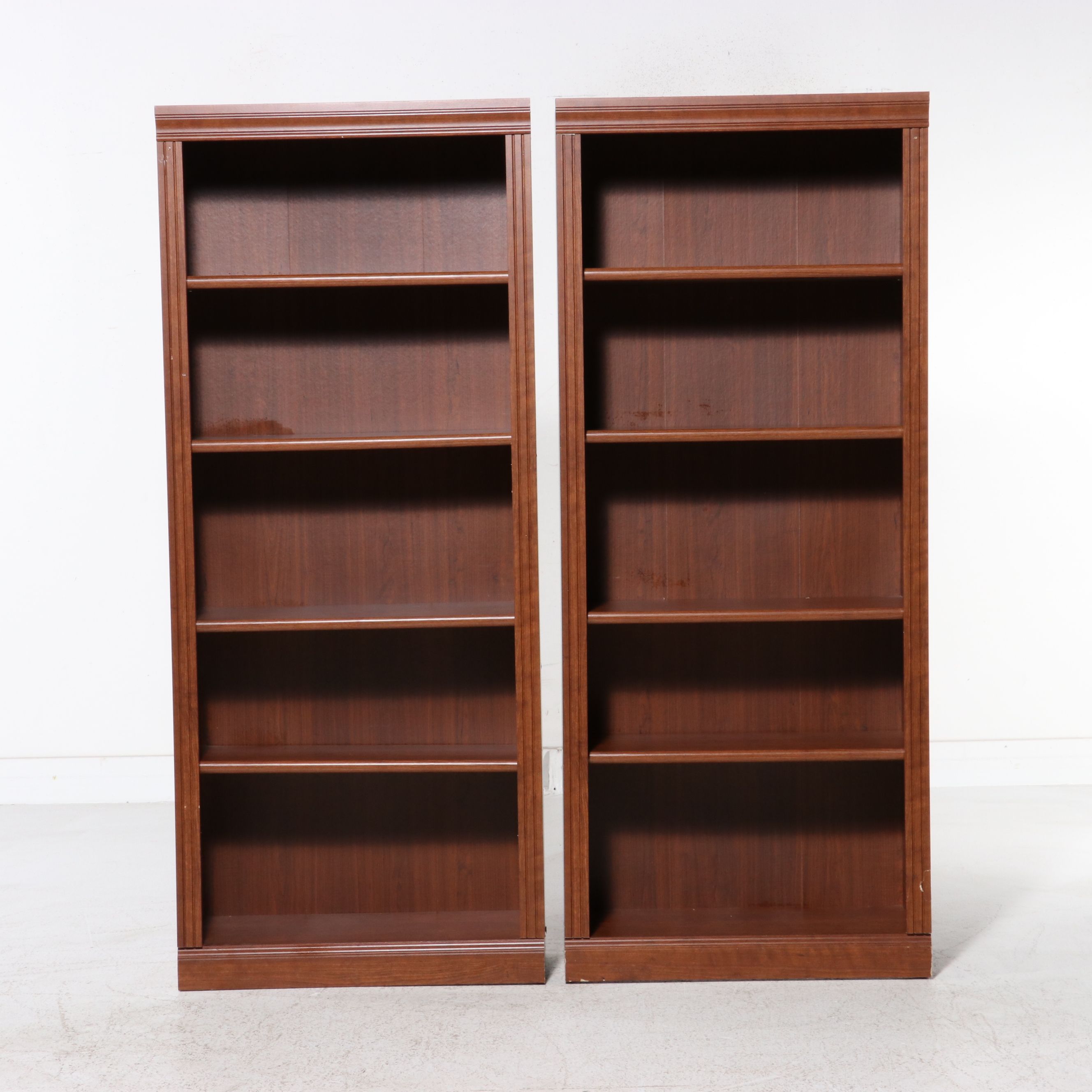 Pair of Contemporary Wood-Grain Laminate Bookcases, 21st Century