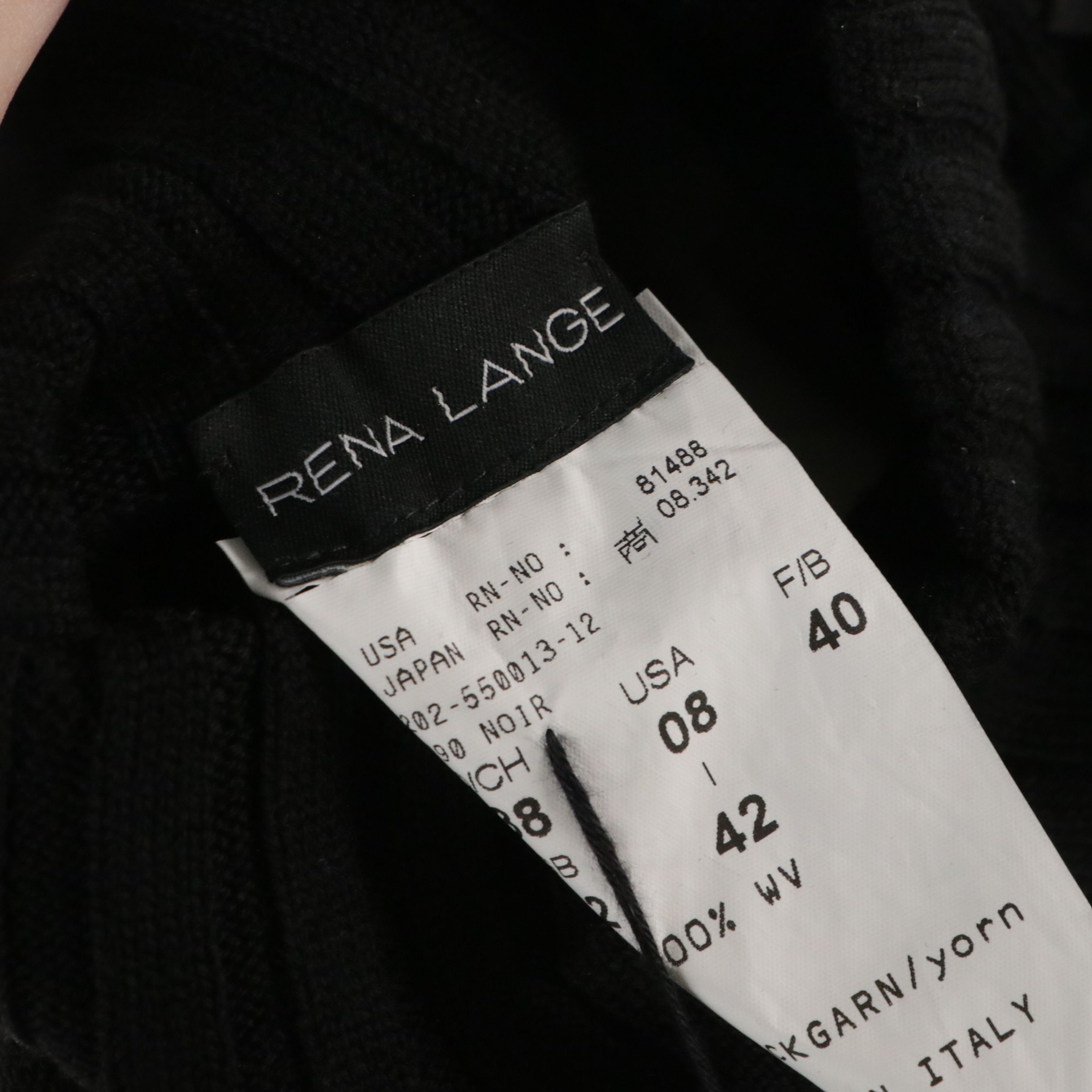 TSE Black Cashmere Cable Knit Turtleneck, Rena Lange Ribbed Wool Bow Sweater