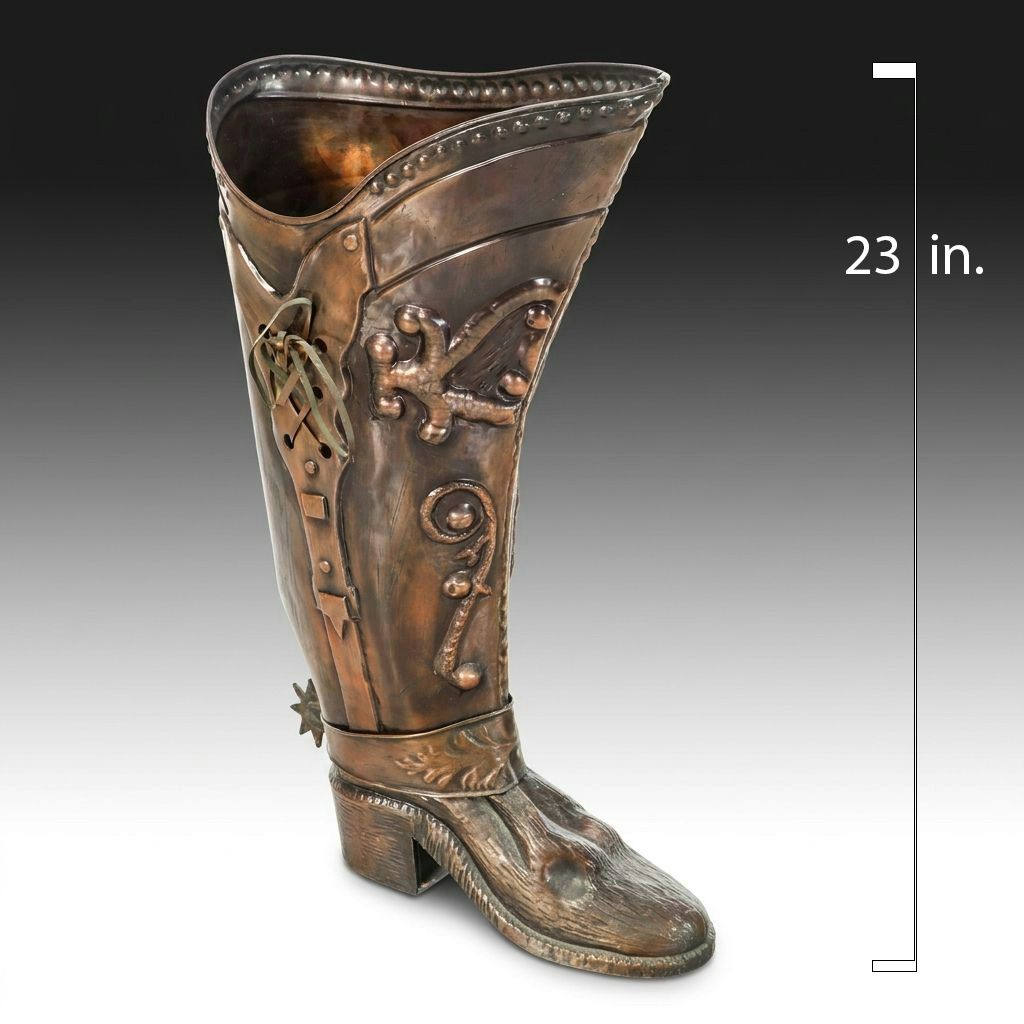 Copper Finish Cowboy Boot Umbrella Stand, 20th Century