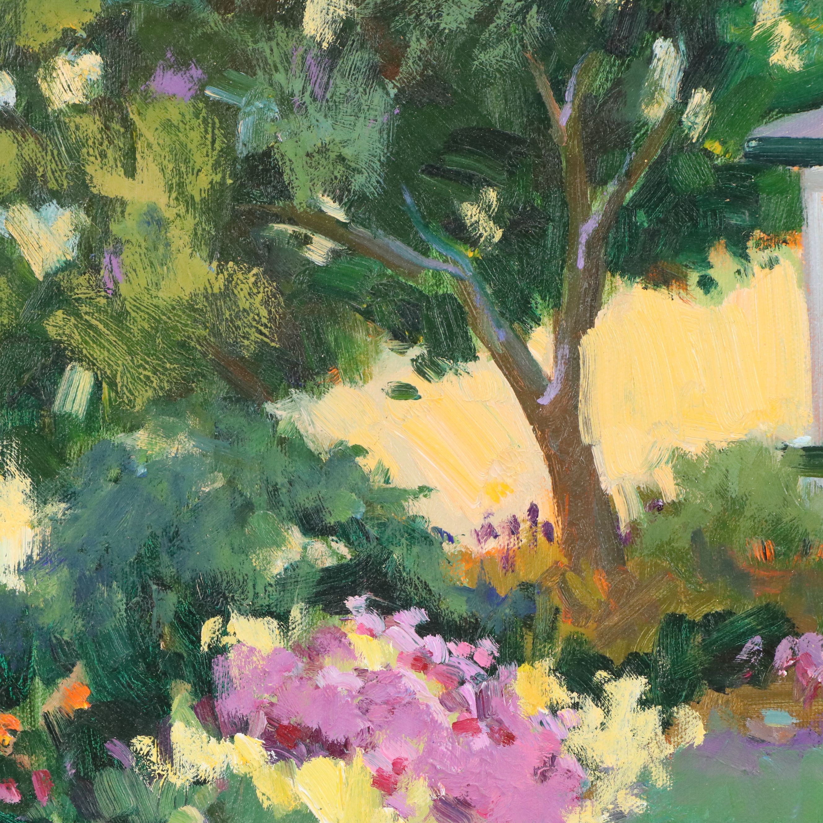 Verdant Landscape Oil Painting of House Exterior, Late 20th Century