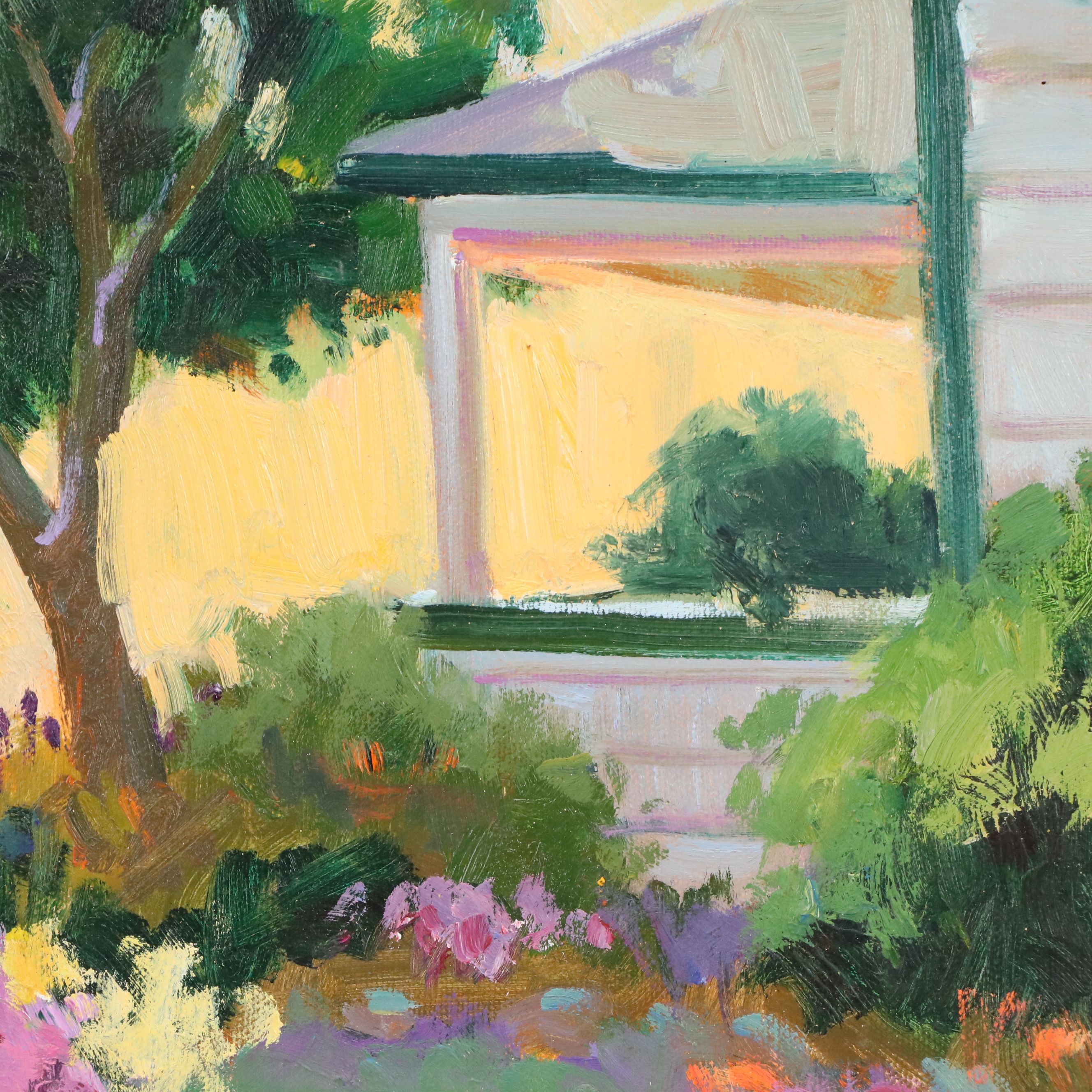 Verdant Landscape Oil Painting of House Exterior, Late 20th Century