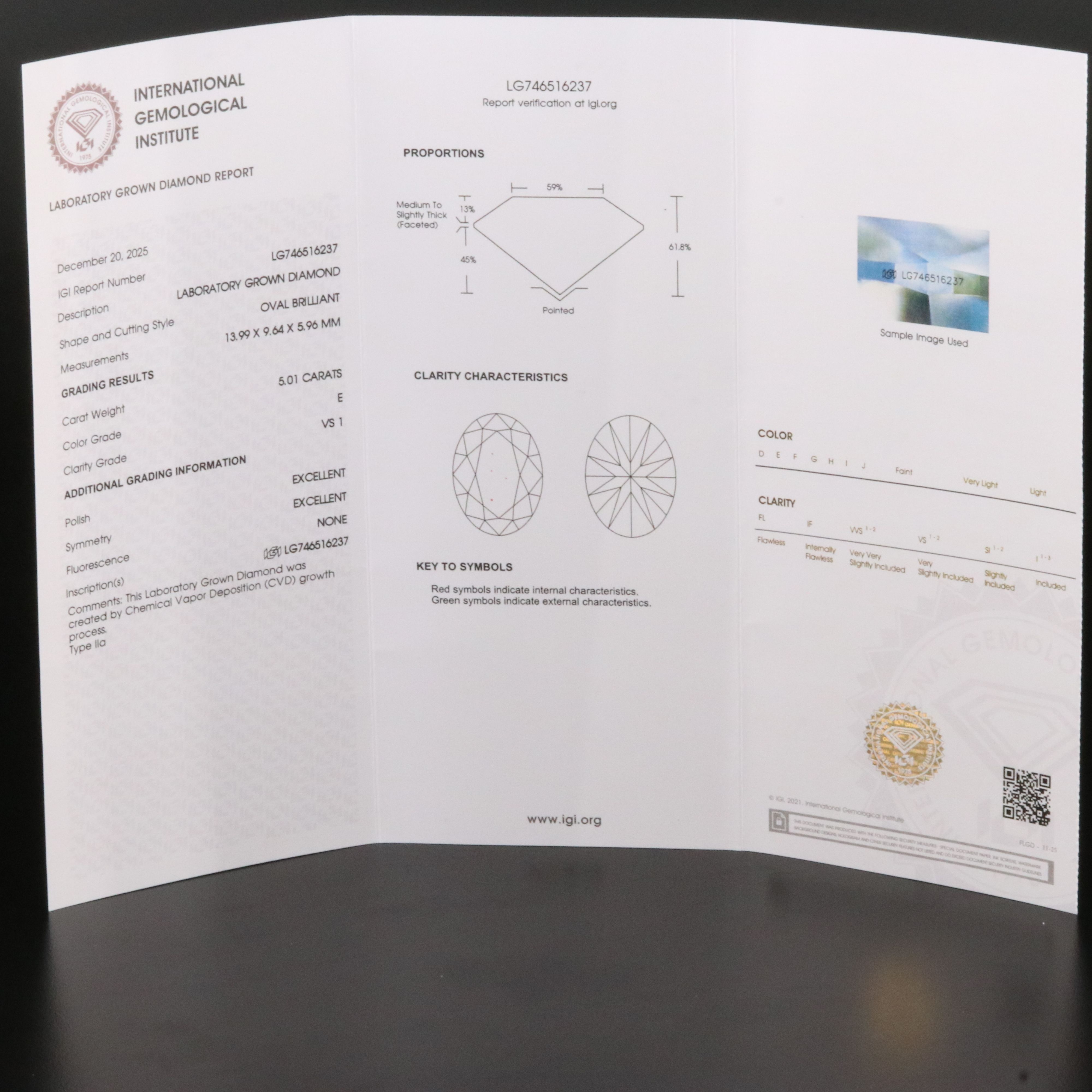 14K 5.01 CT Lab Grown Diamond Solitaire Ring with IGI Report