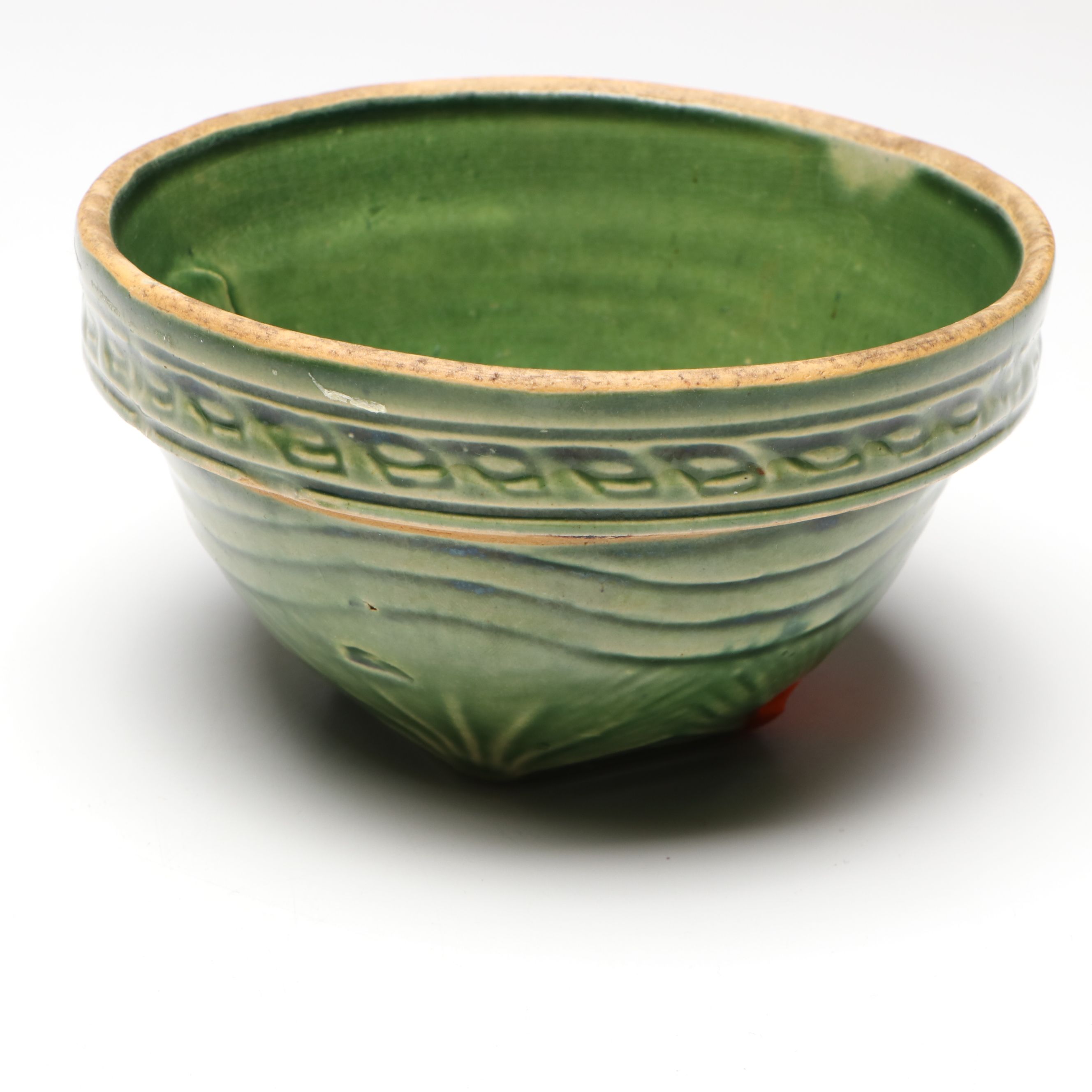 McCoy "Windowpane" with Other Green Stoneware Bowls, Early to Mid-20th C.